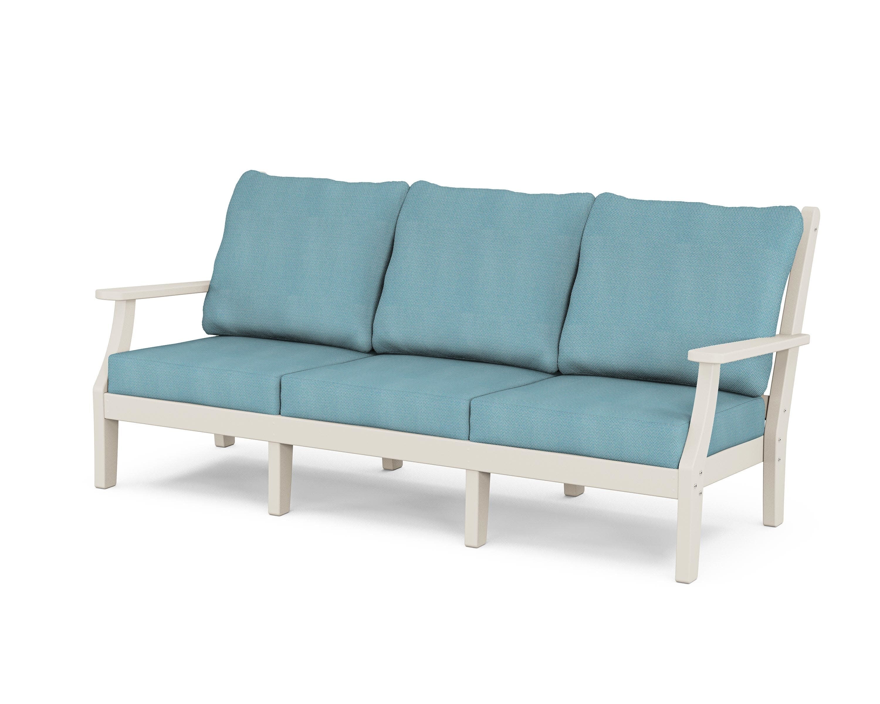 Wovendale Deep Seating Sofa in Sand / Lattice Sky Blue