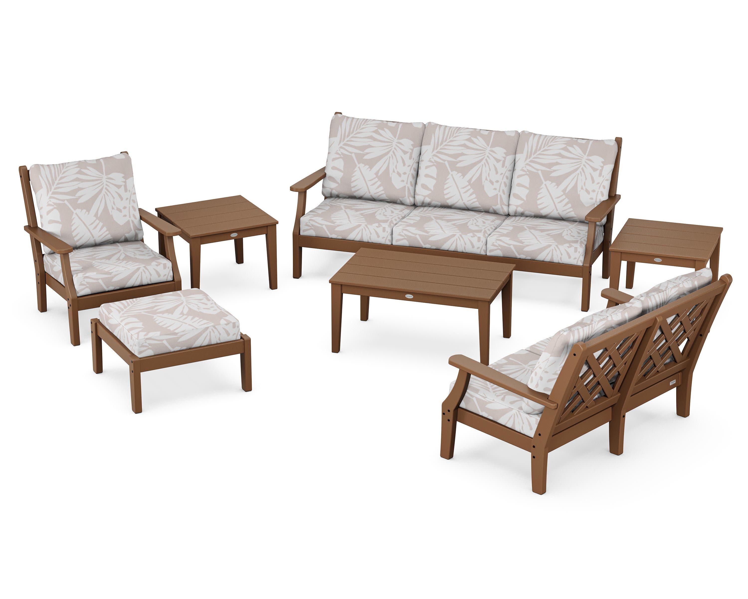 Wovendale 7-Piece Deep Seating Set in Teak / Leaf Dune Burlap