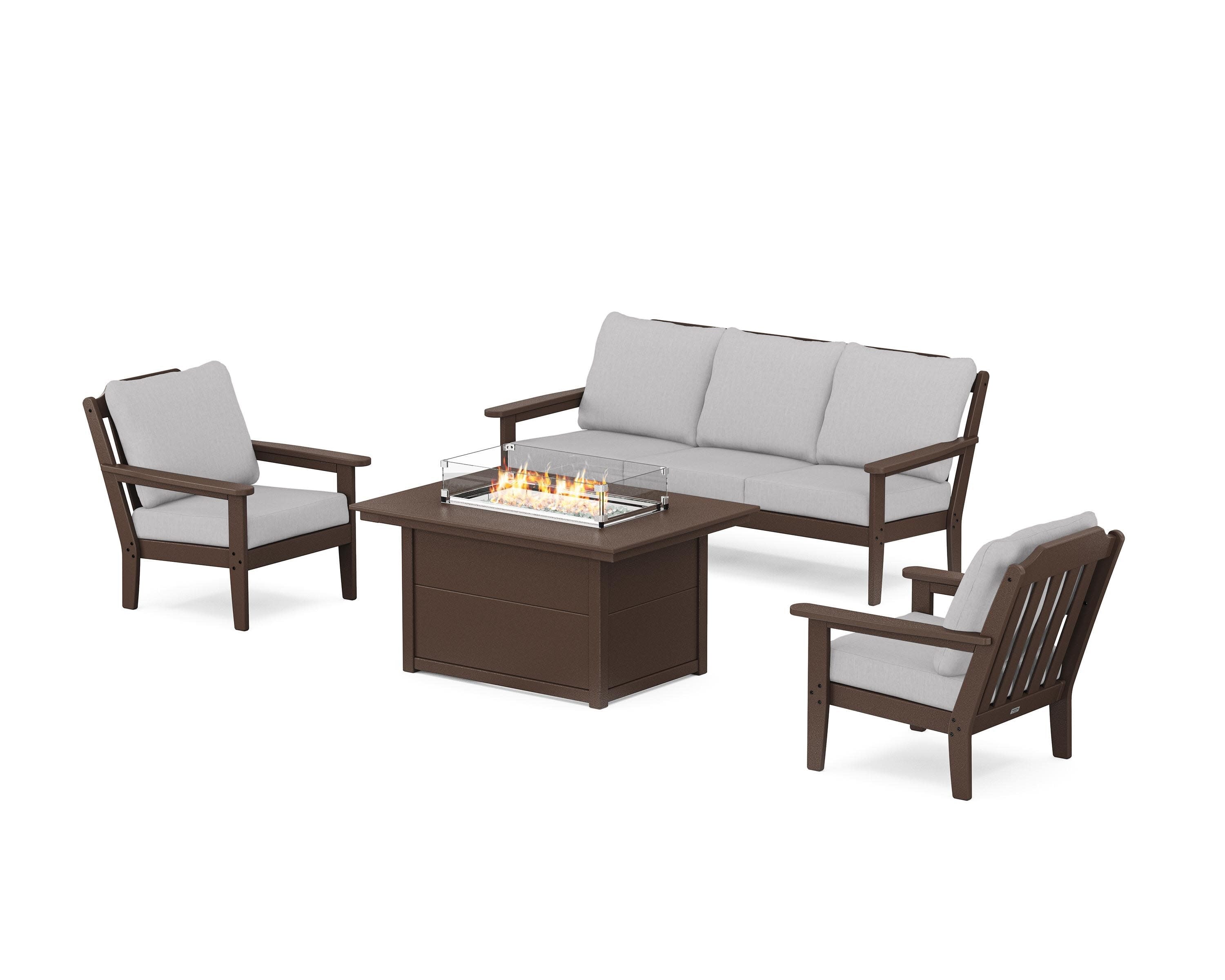 Cottage Deep Seating Fire Pit Table Set in Mahogany / Granite