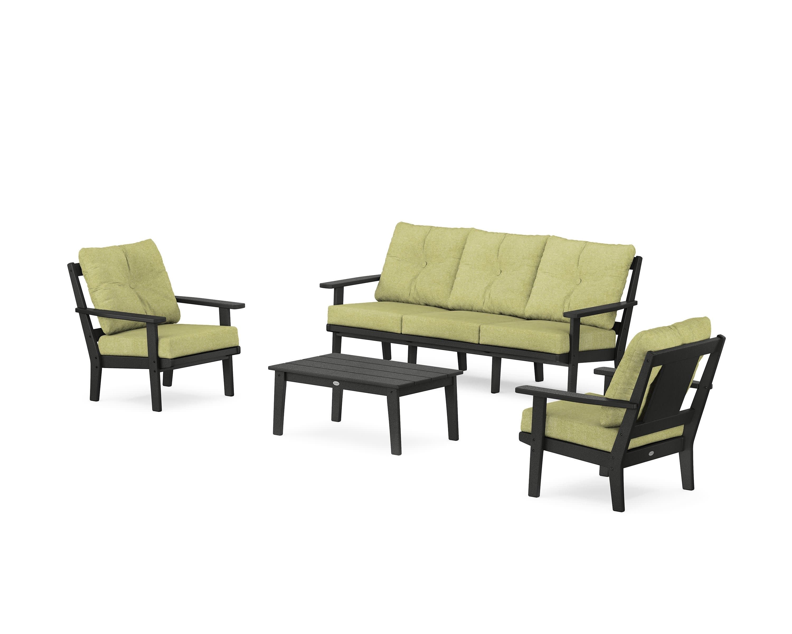 Prairie 4-Piece Deep Seating Set with Sofa in Black / Chartreuse Boucle