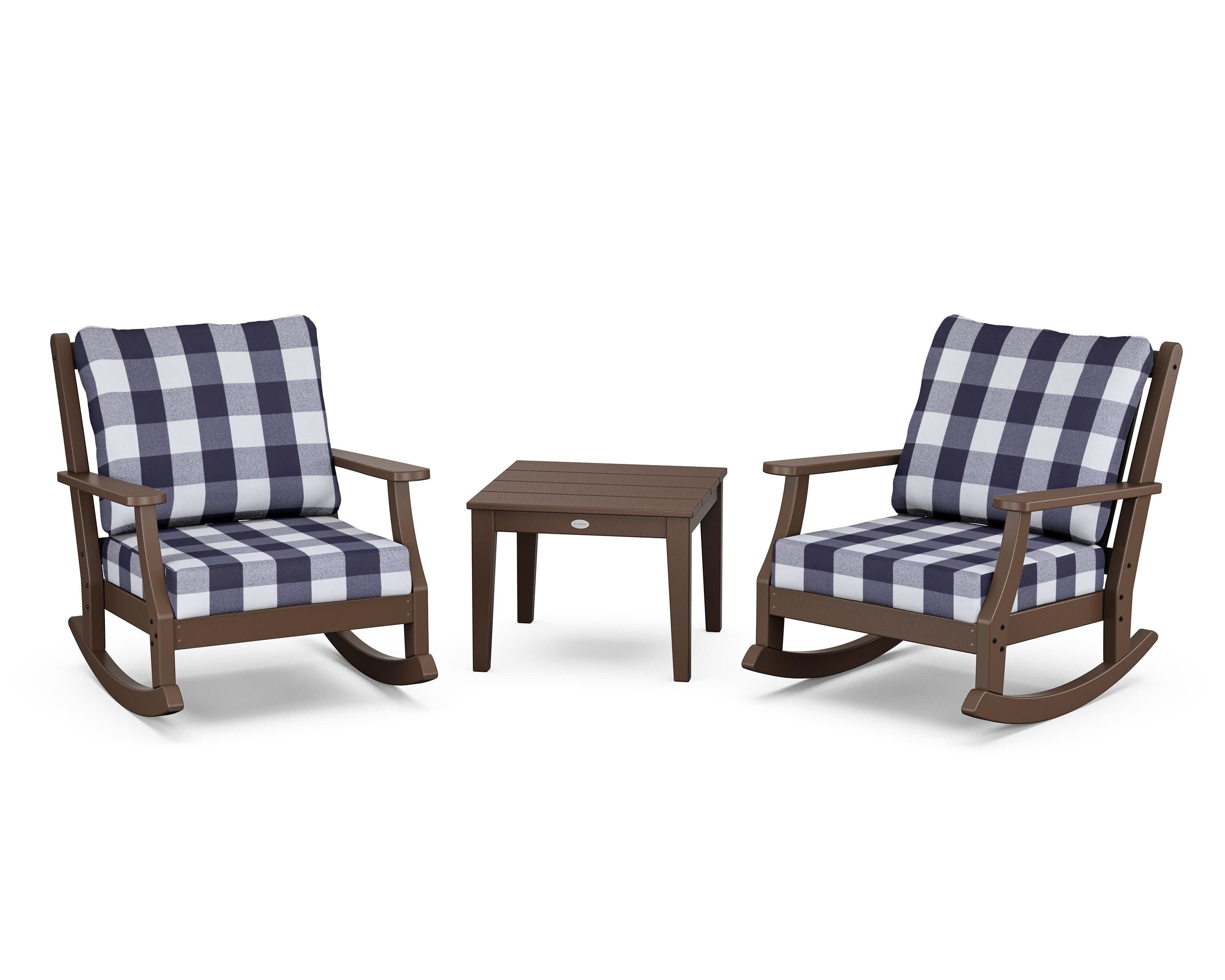 Wovendale 3-Piece Deep Seating Rocker Set in Mahogany / Buffalo Plaid Navy