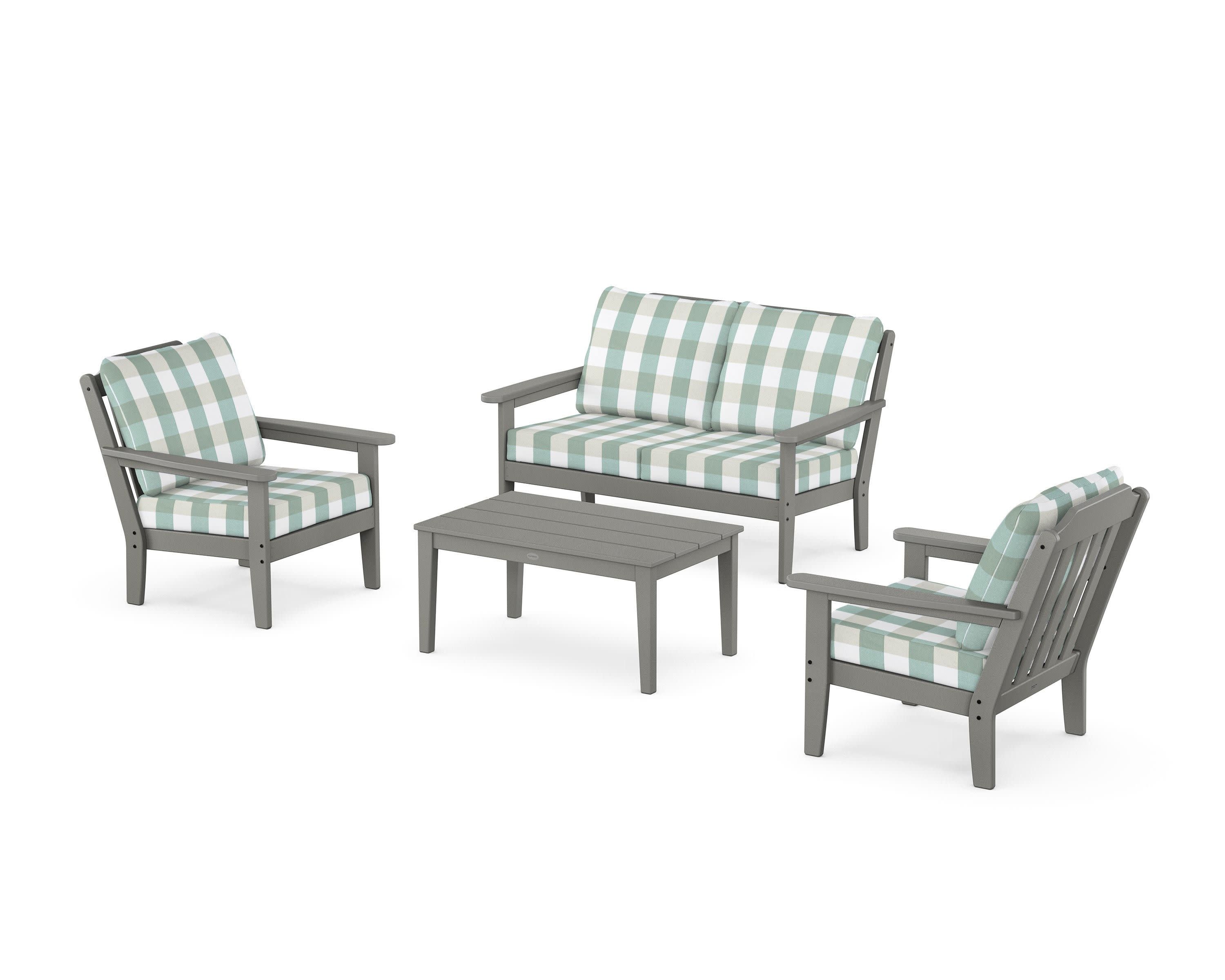Cottage 4-Piece Deep Seating Set with Loveseat in Slate Grey / Buffalo Plaid Glacier Spa