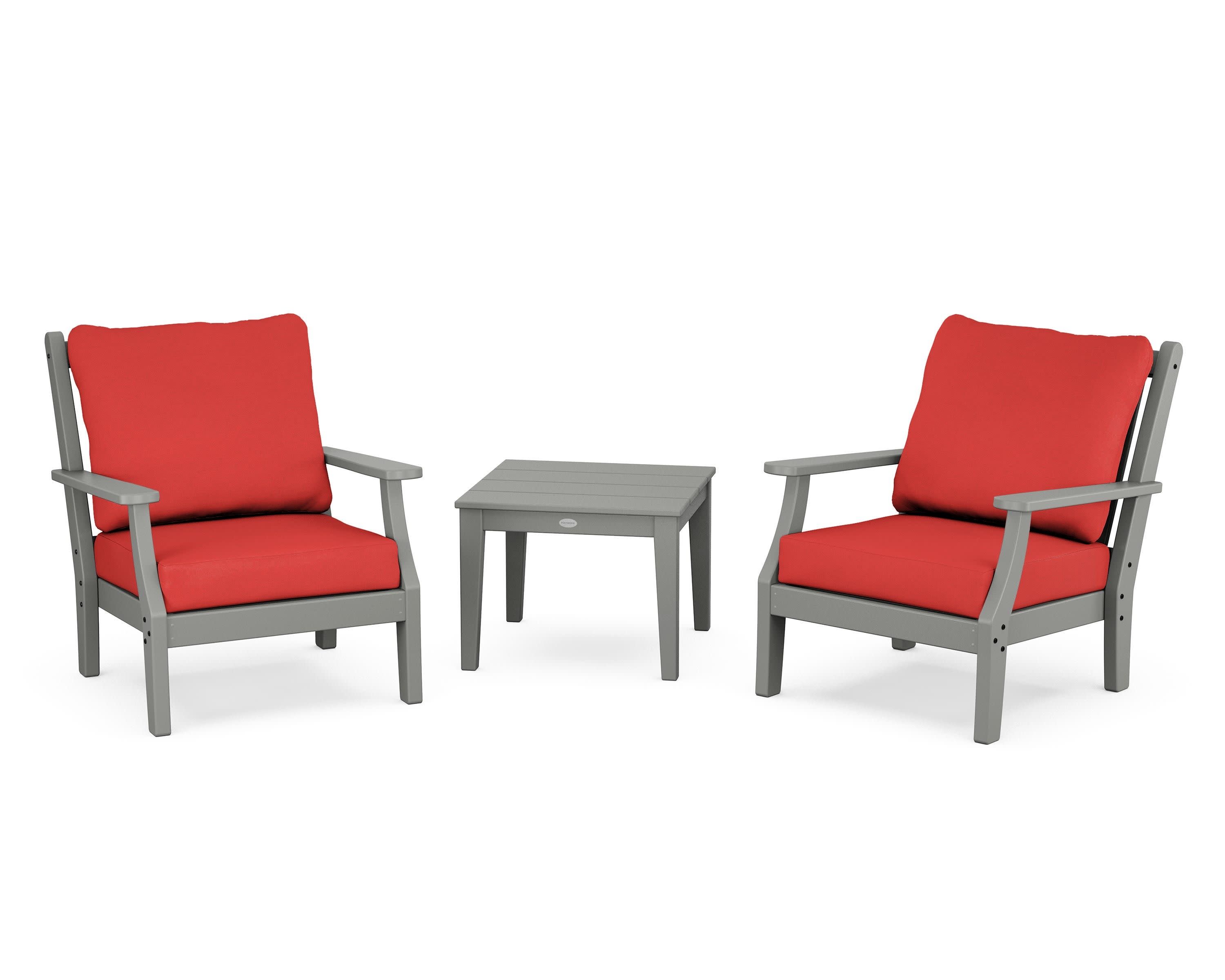 Wovendale 3-Piece Deep Seating Set in Slate Grey / Crimson Linen