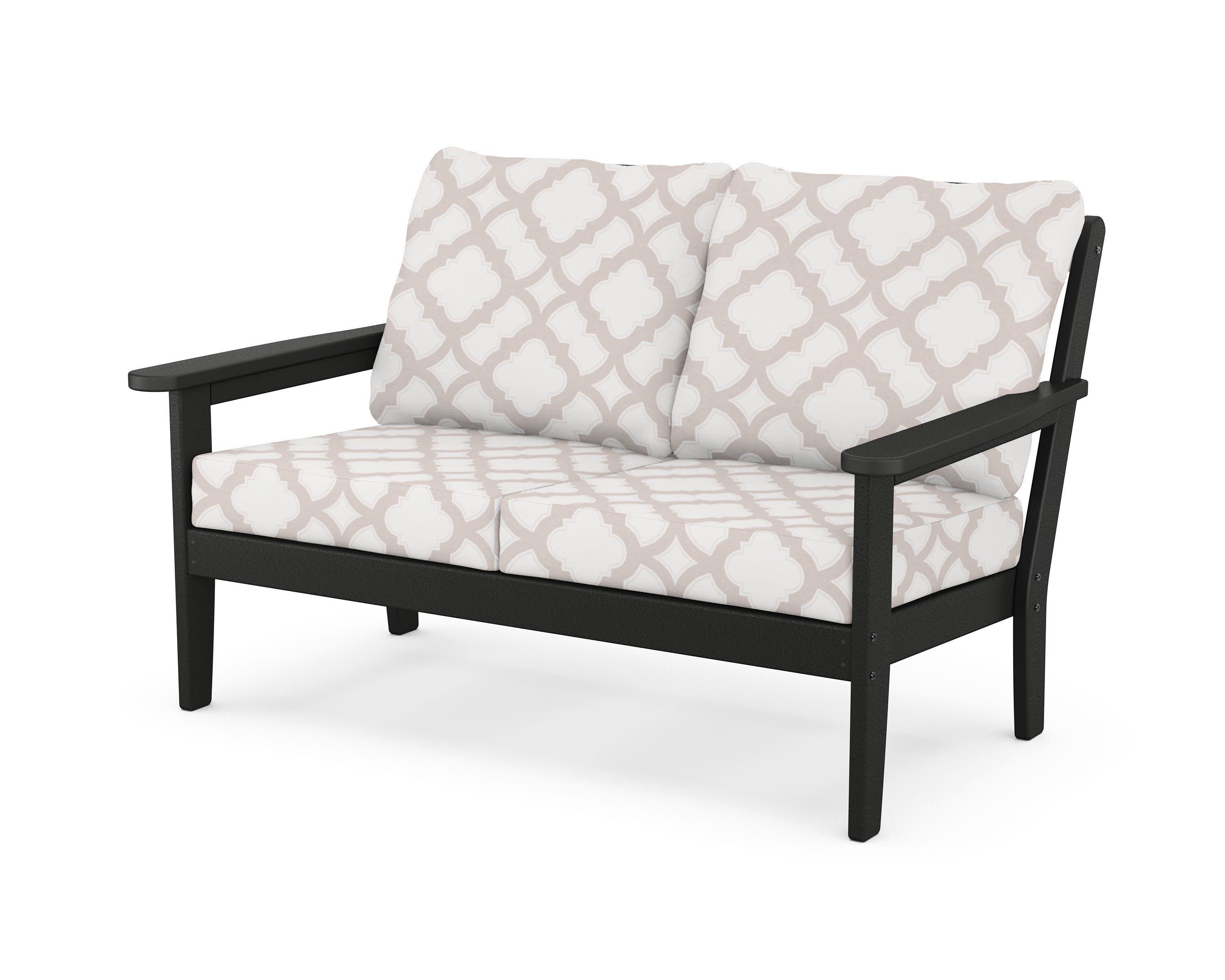 Cottage Deep Seating Loveseat in Black / Trellis Dune Burlap