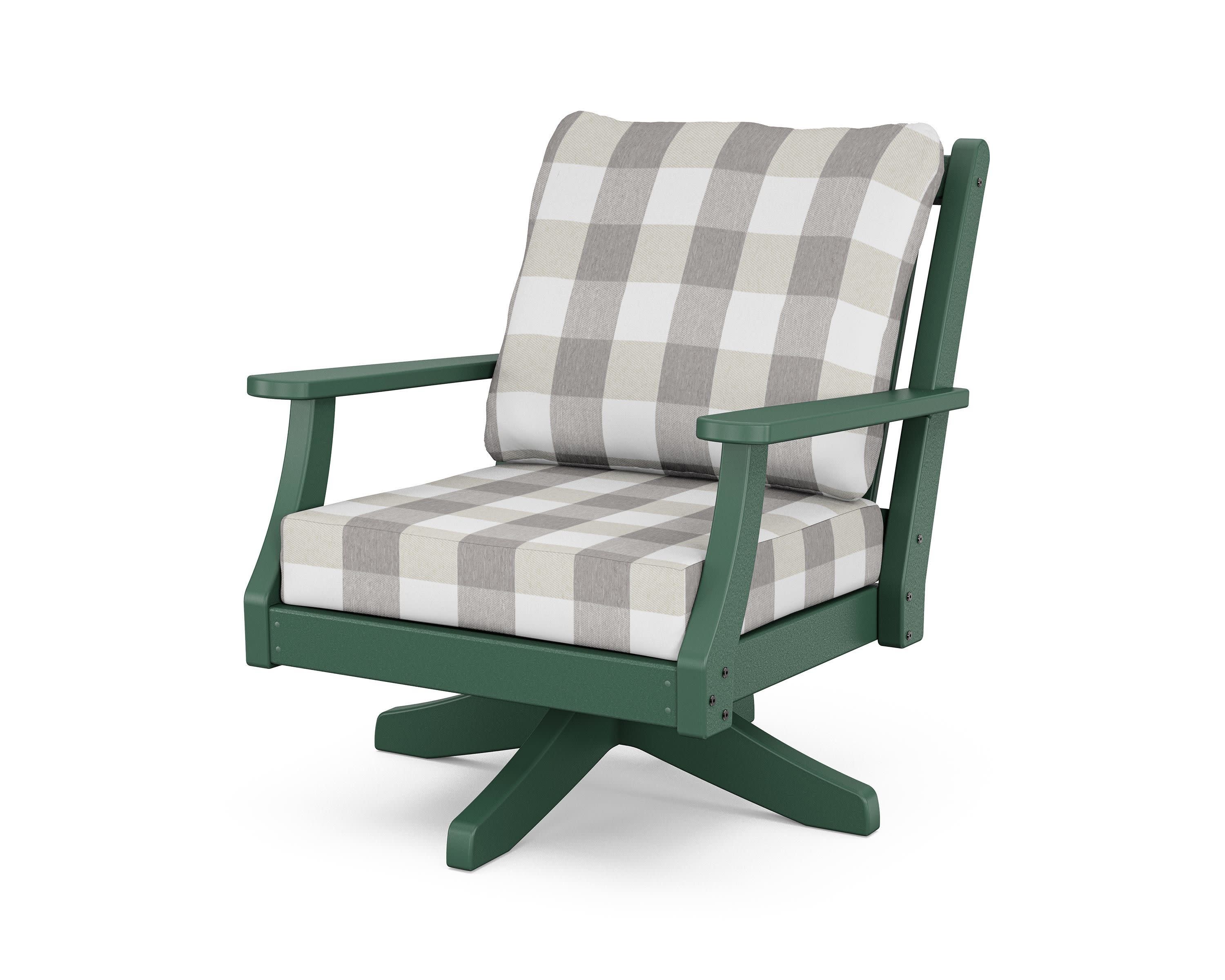Wovendale Deep Seating Swivel Chair in Green / Buffalo Plaid Grey Mist