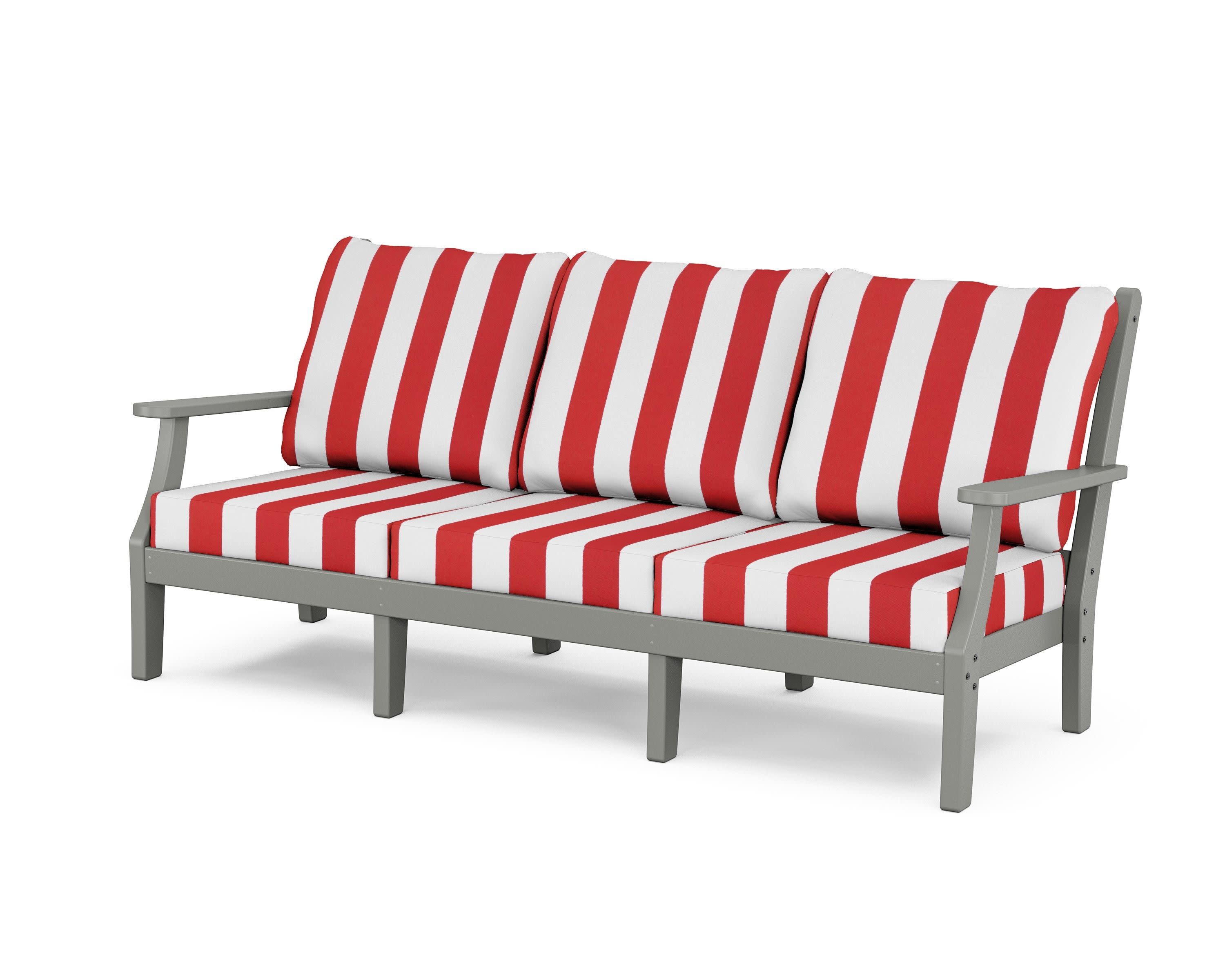 Wovendale Deep Seating Sofa in Slate Grey / Cabana Stripe Crimson