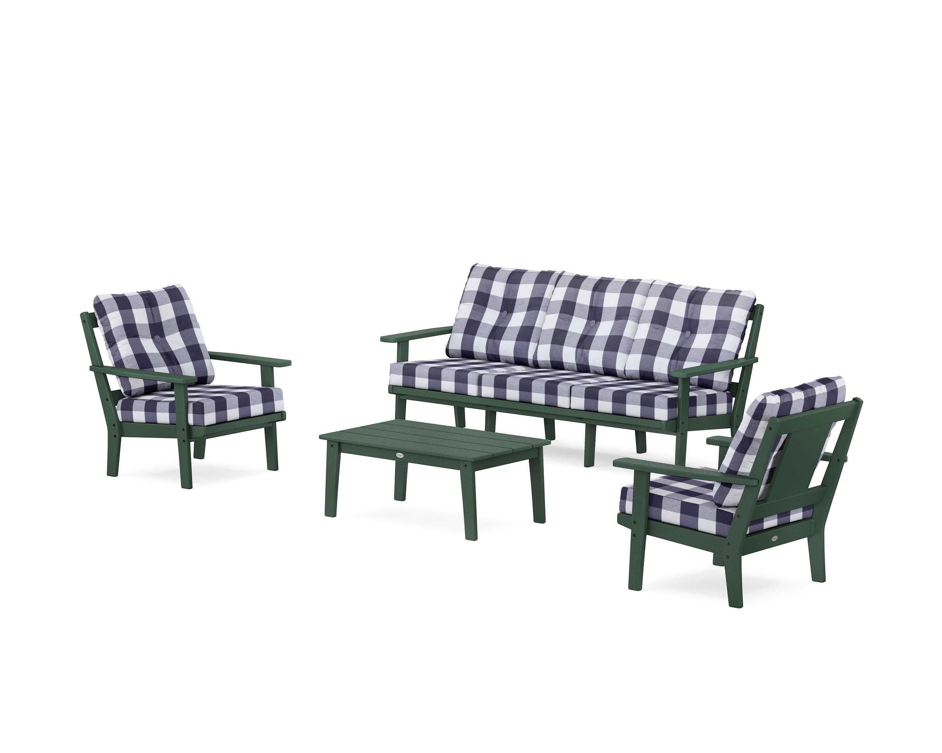 Prairie 4-Piece Deep Seating Set with Sofa in Green / Buffalo Plaid Navy