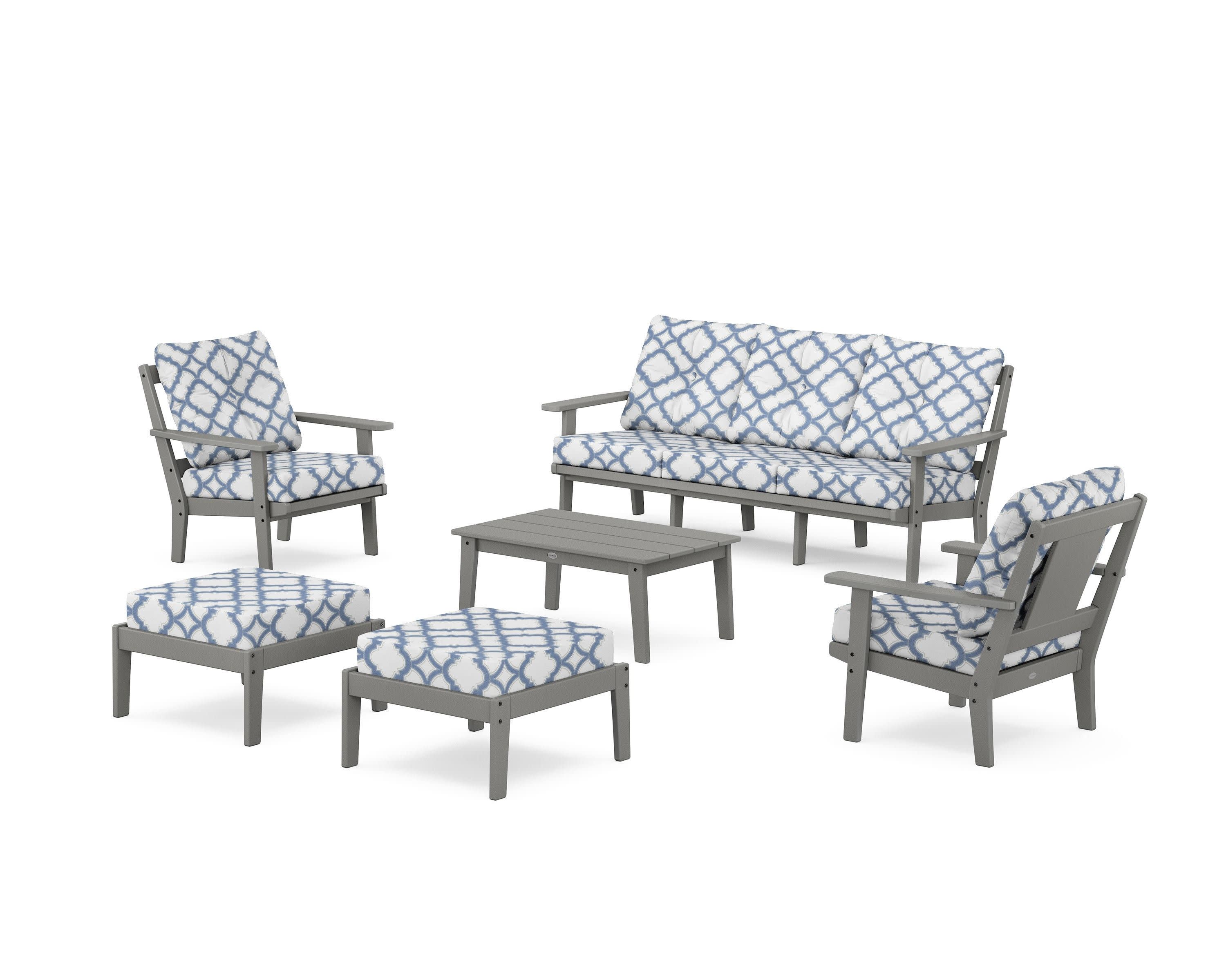 Prairie 6-Piece Lounge Sofa Set in Slate Grey / Trellis Sky Blue
