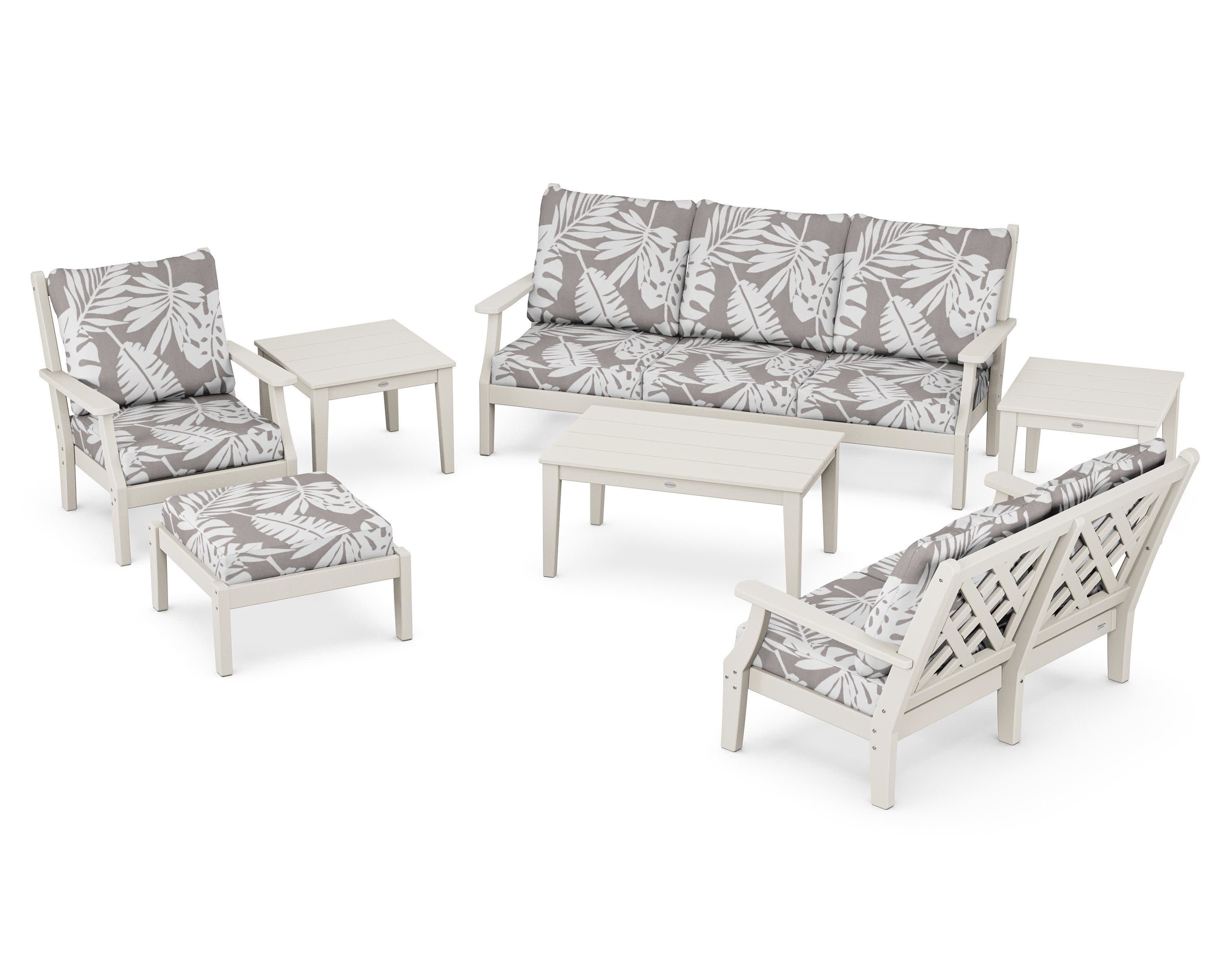Wovendale 7-Piece Deep Seating Set in Sand / Leaf Grey Mist