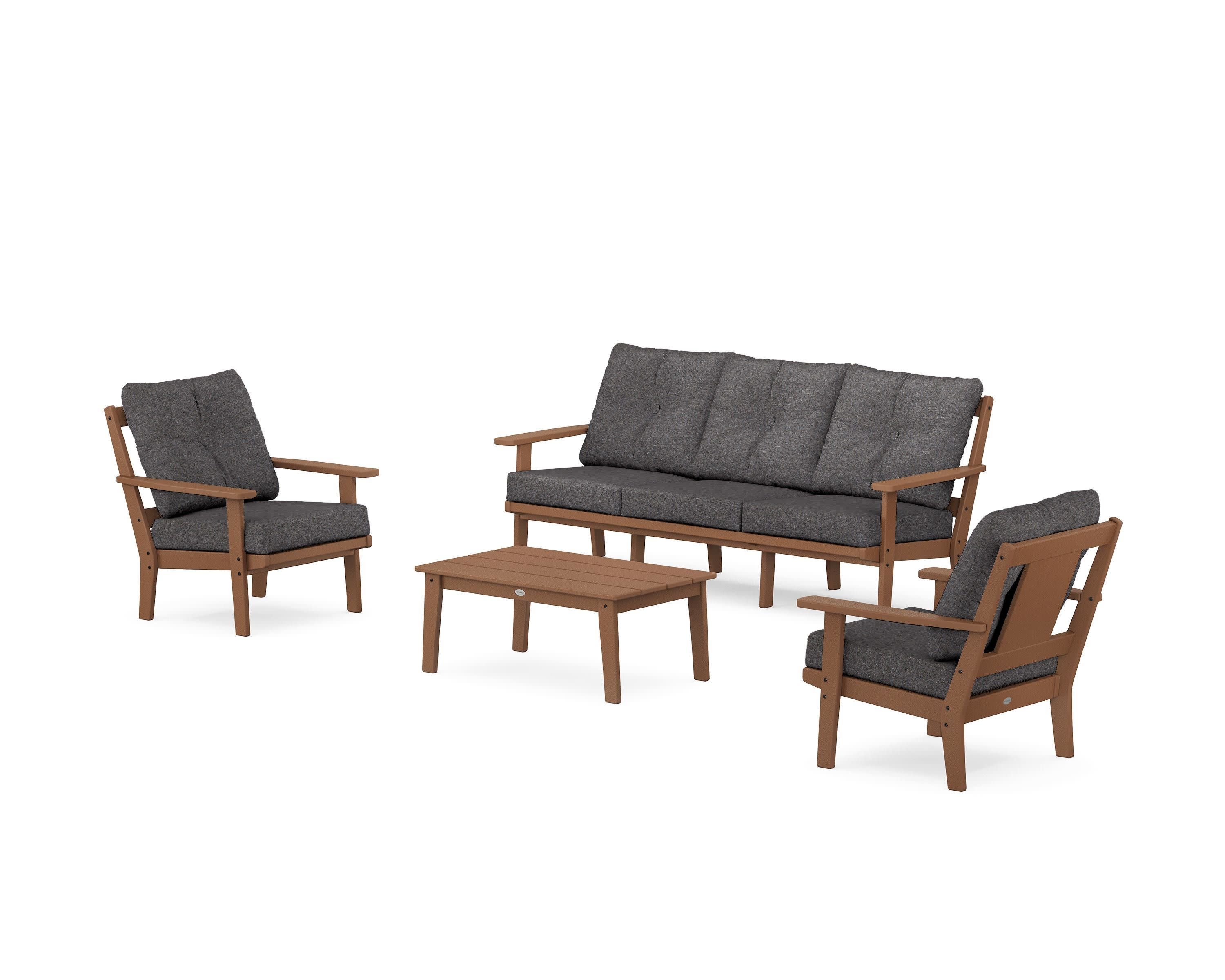Prairie 4-Piece Deep Seating Set with Sofa in Teak / Ash Charcoal