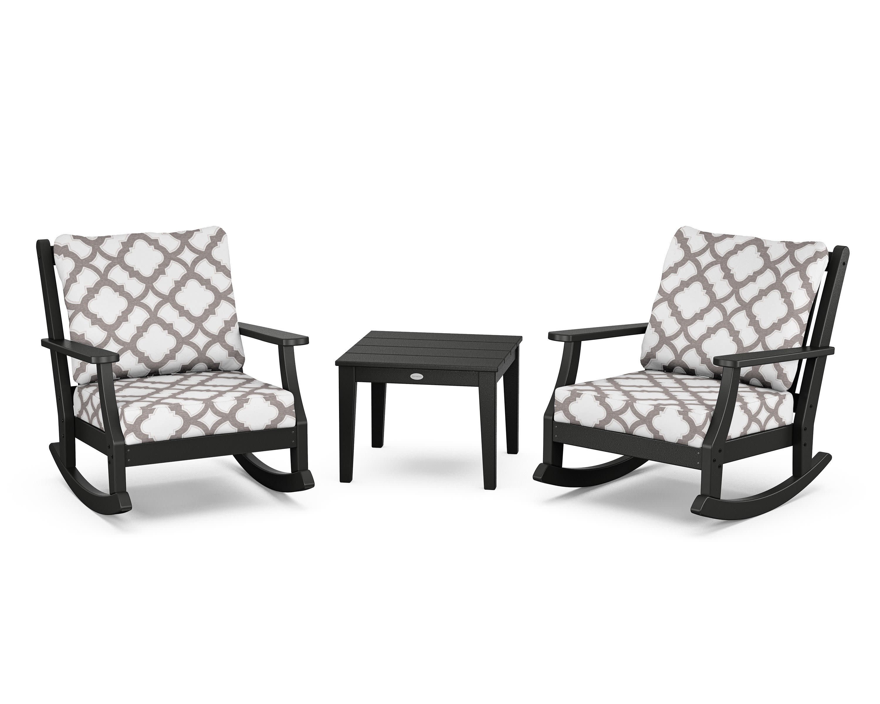 Wovendale 3-Piece Deep Seating Rocker Set in Black / Trellis Grey Mist