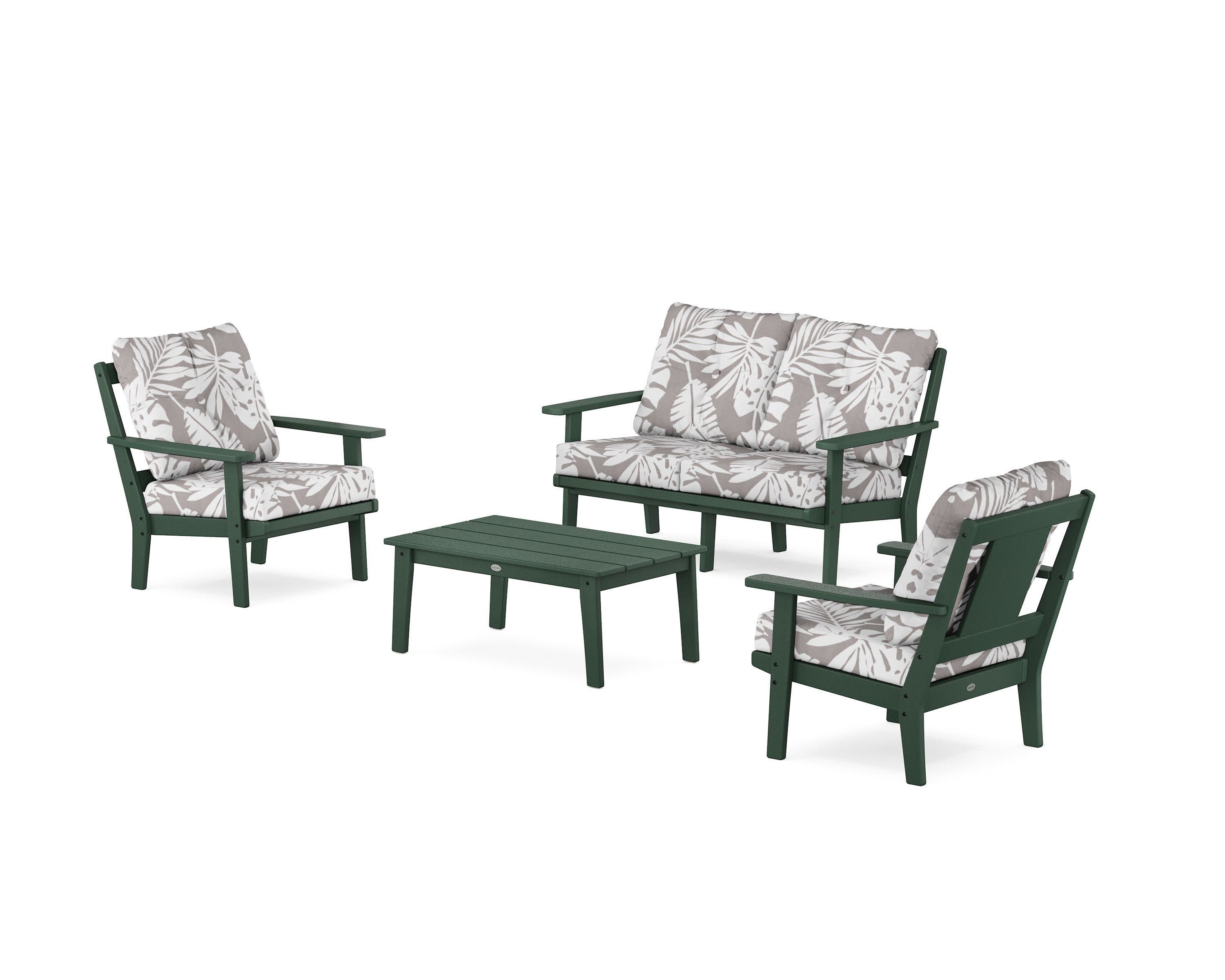 Prairie 4-Piece Deep Seating Set with Loveseat in Green / Leaf Grey Mist