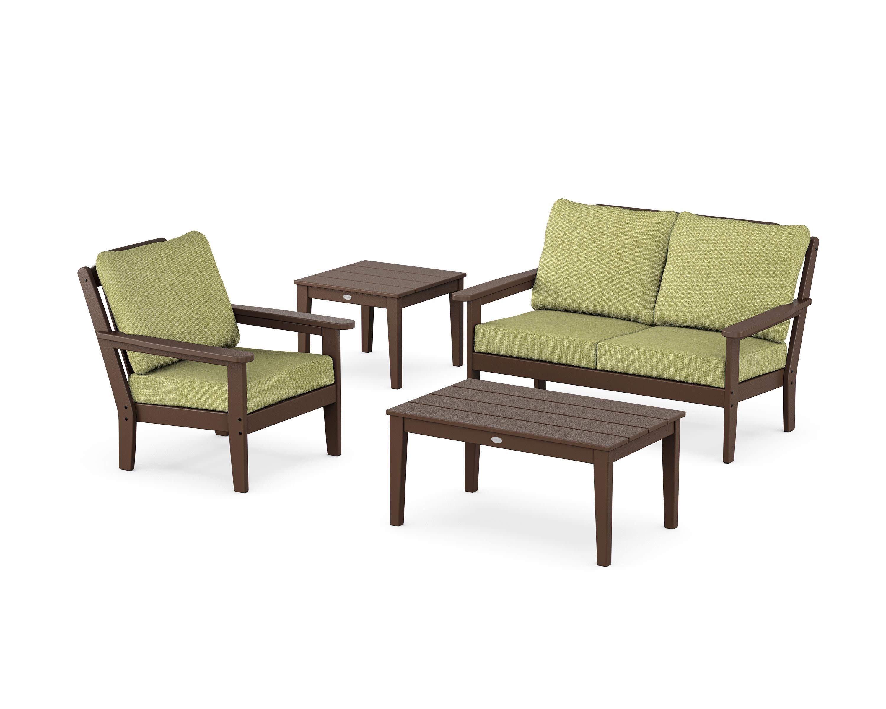 Wovendale 4-Piece Deep Seating Set in Mahogany / Chartreuse Boucle