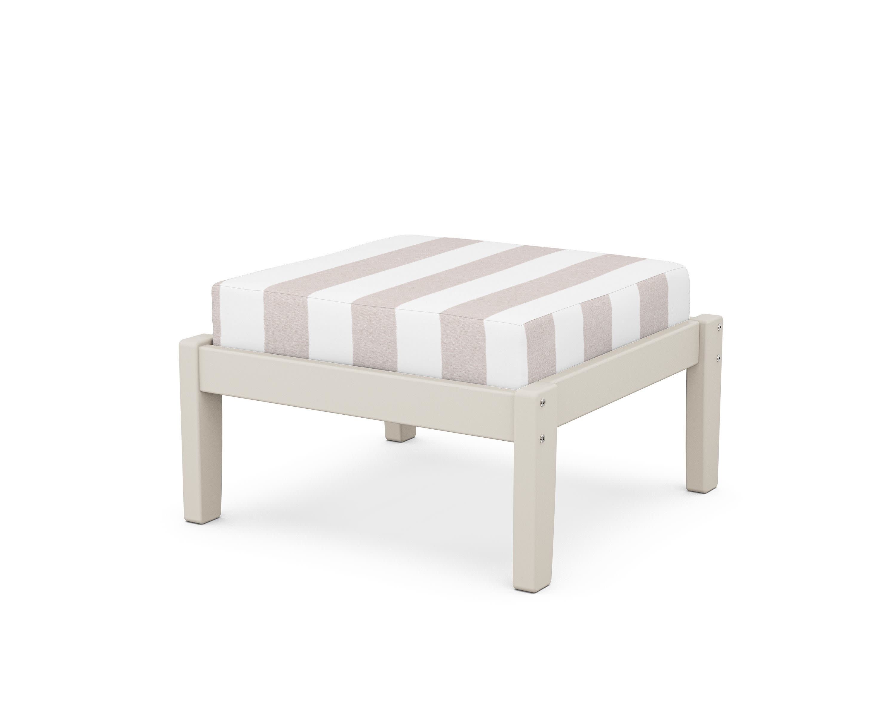 Deep Seating Ottoman in Sand / Cabana Stripe Dune Burlap