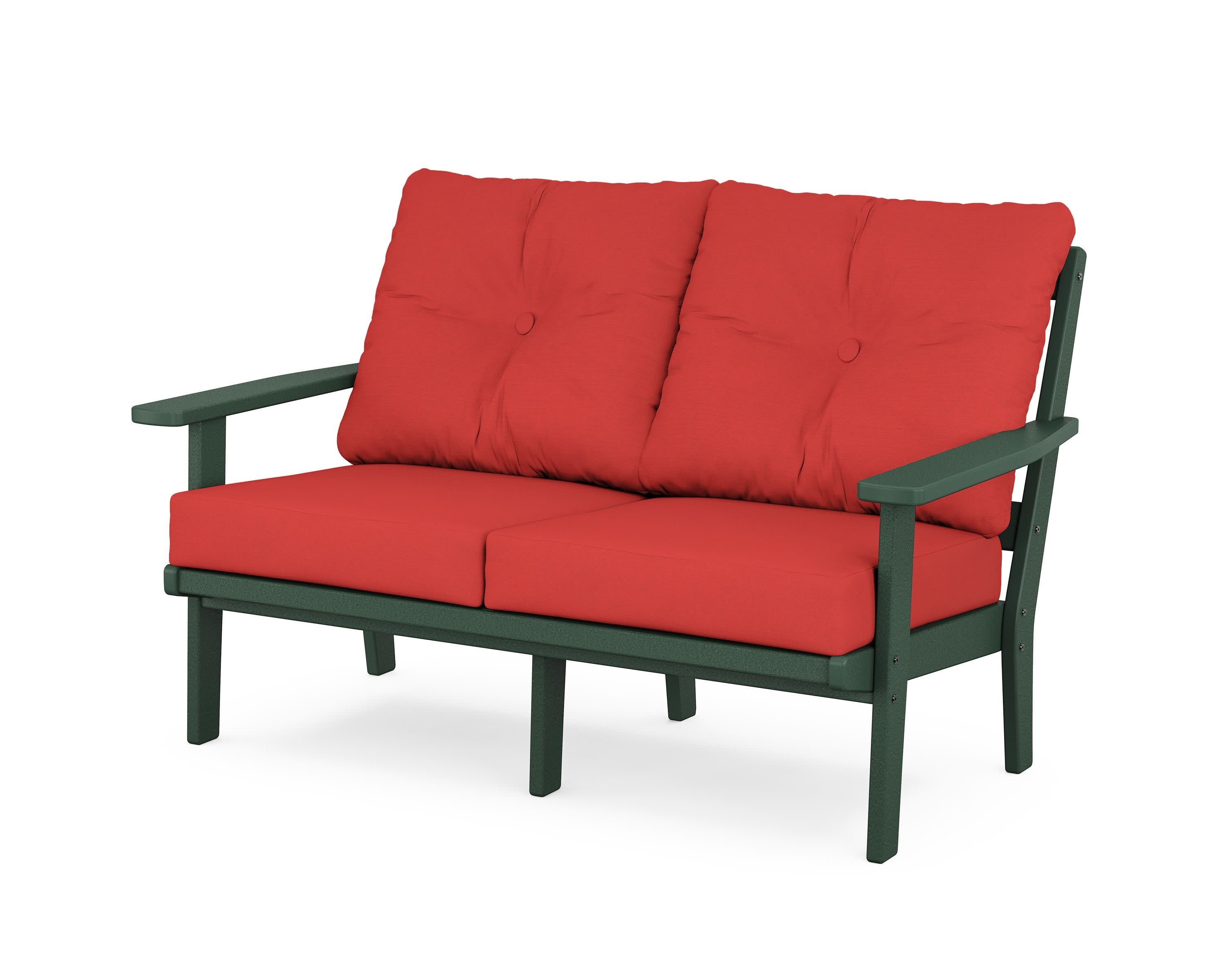 Prairie Deep SeatingLoveseat in Green / Crimson Linen