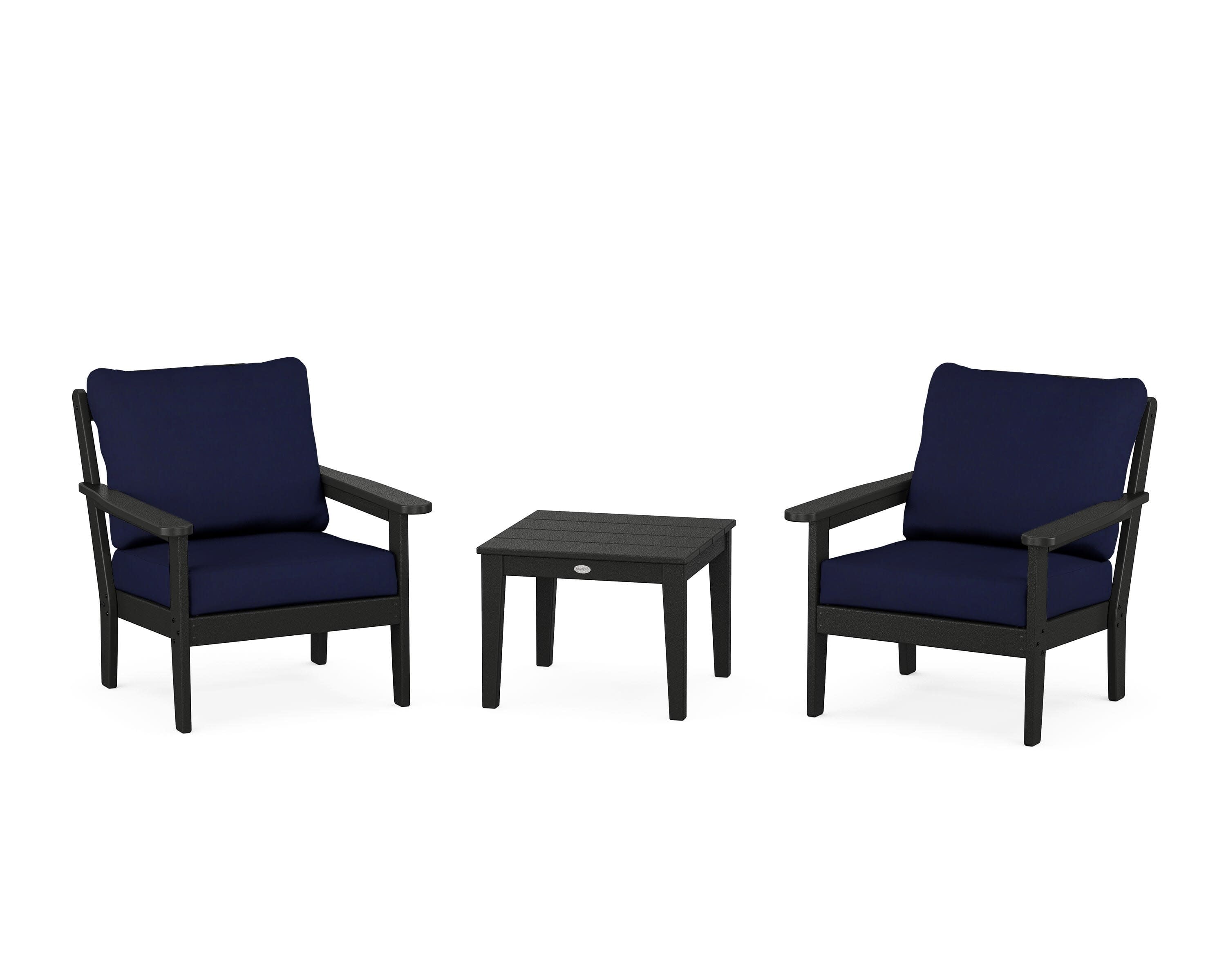 Cottage 3-Piece Deep Seating Set in Black / Navy