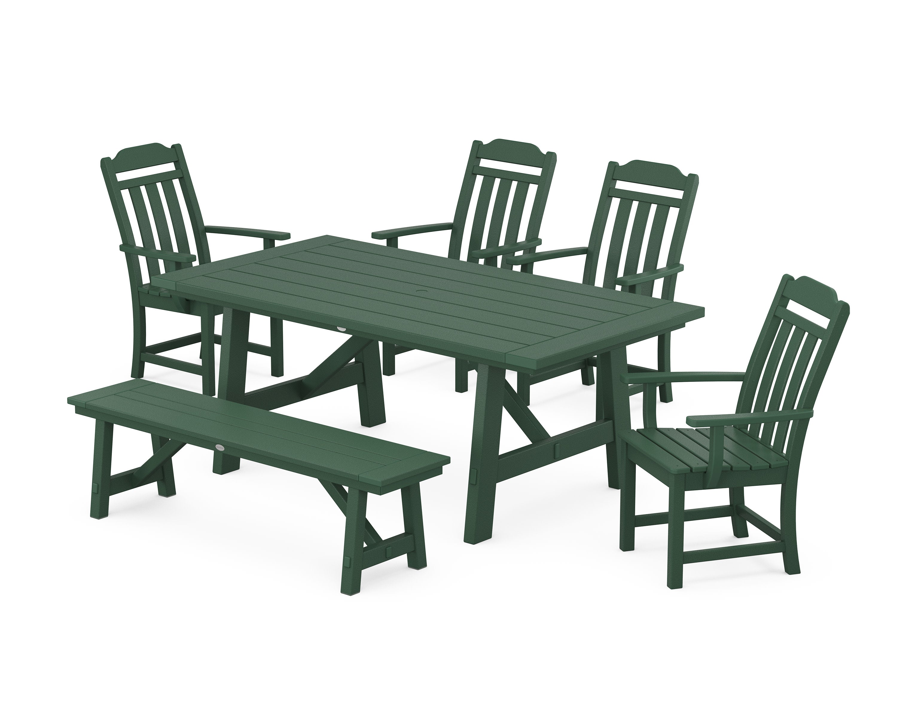 Cottage 6-Piece Rustic Farmhouse Dining Set with Bench in Green
