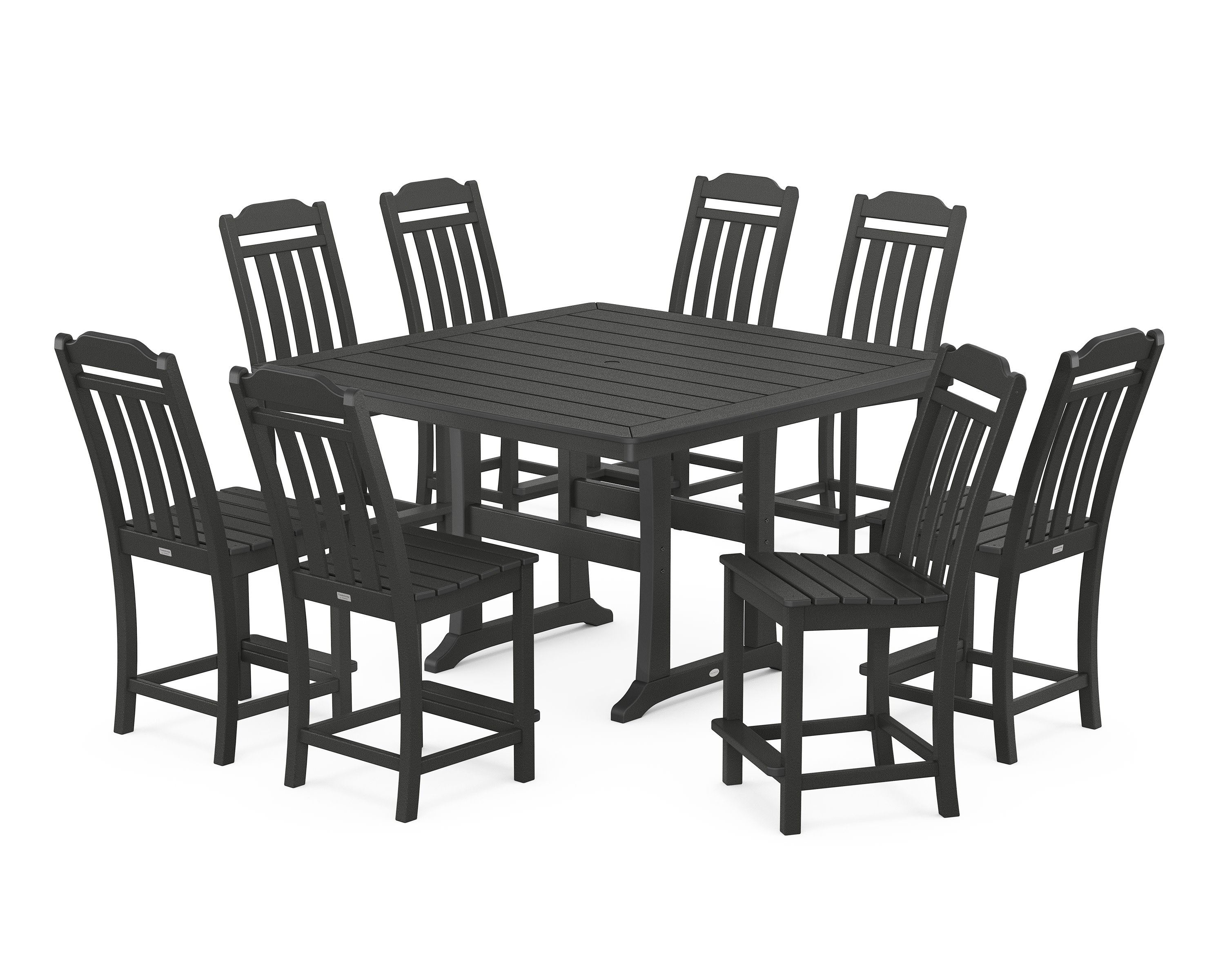 Cottage 9-Piece Square Side Chair Counter Set with Trestle Legs in Black