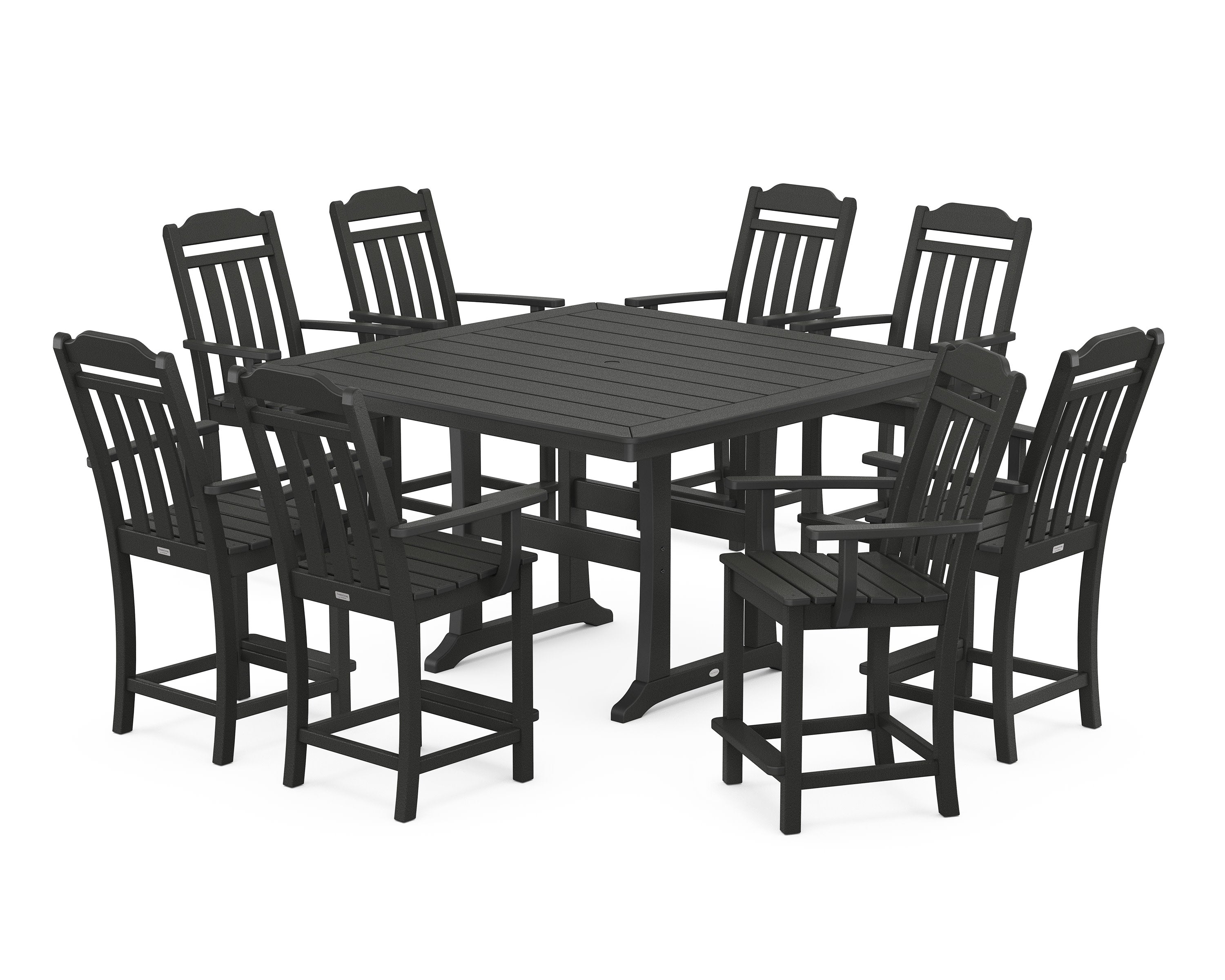 Cottage 9-Piece Square Counter Set with Trestle Legs in Black
