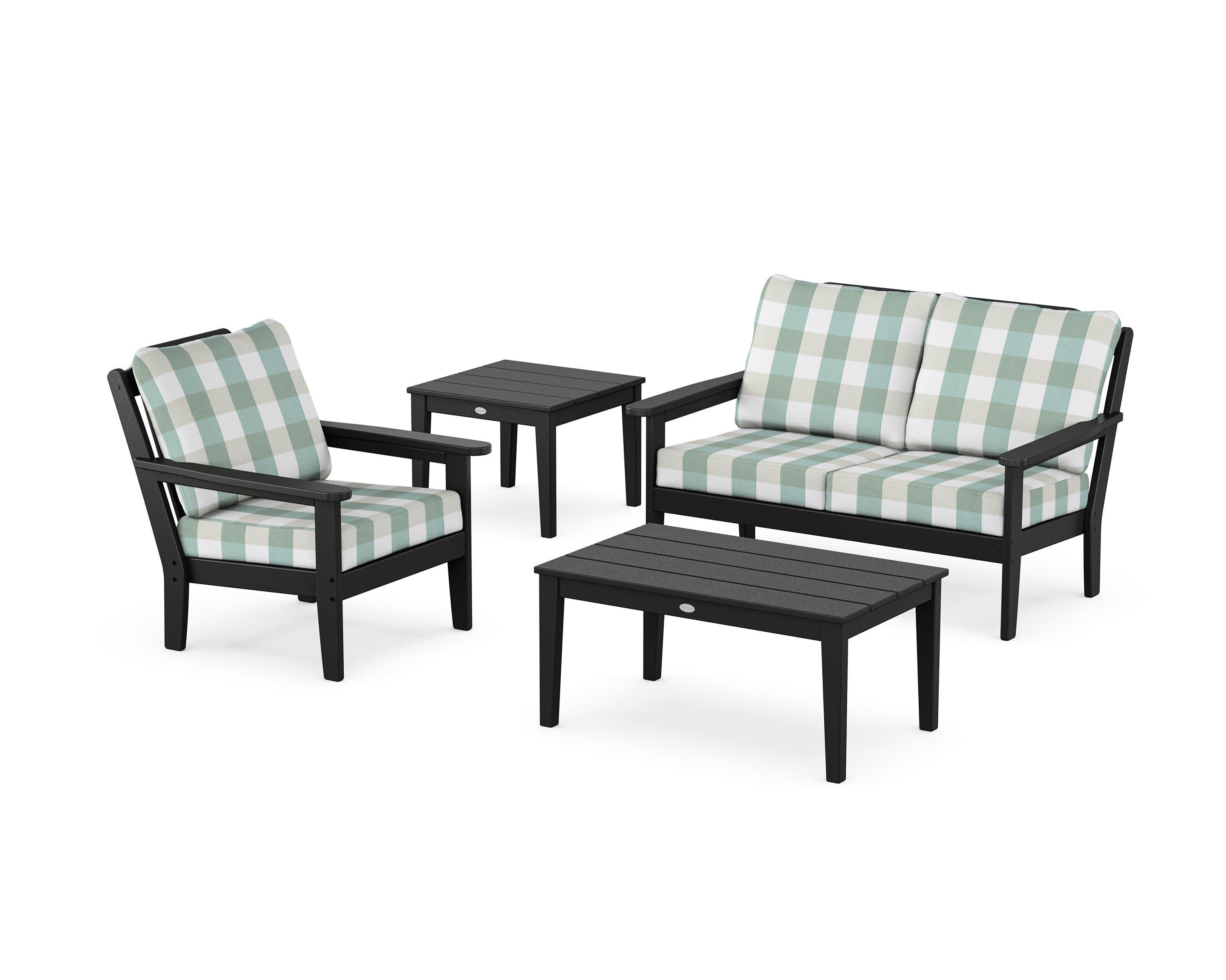 Wovendale 4-Piece Deep Seating Set in Black / Buffalo Plaid Glacier Spa