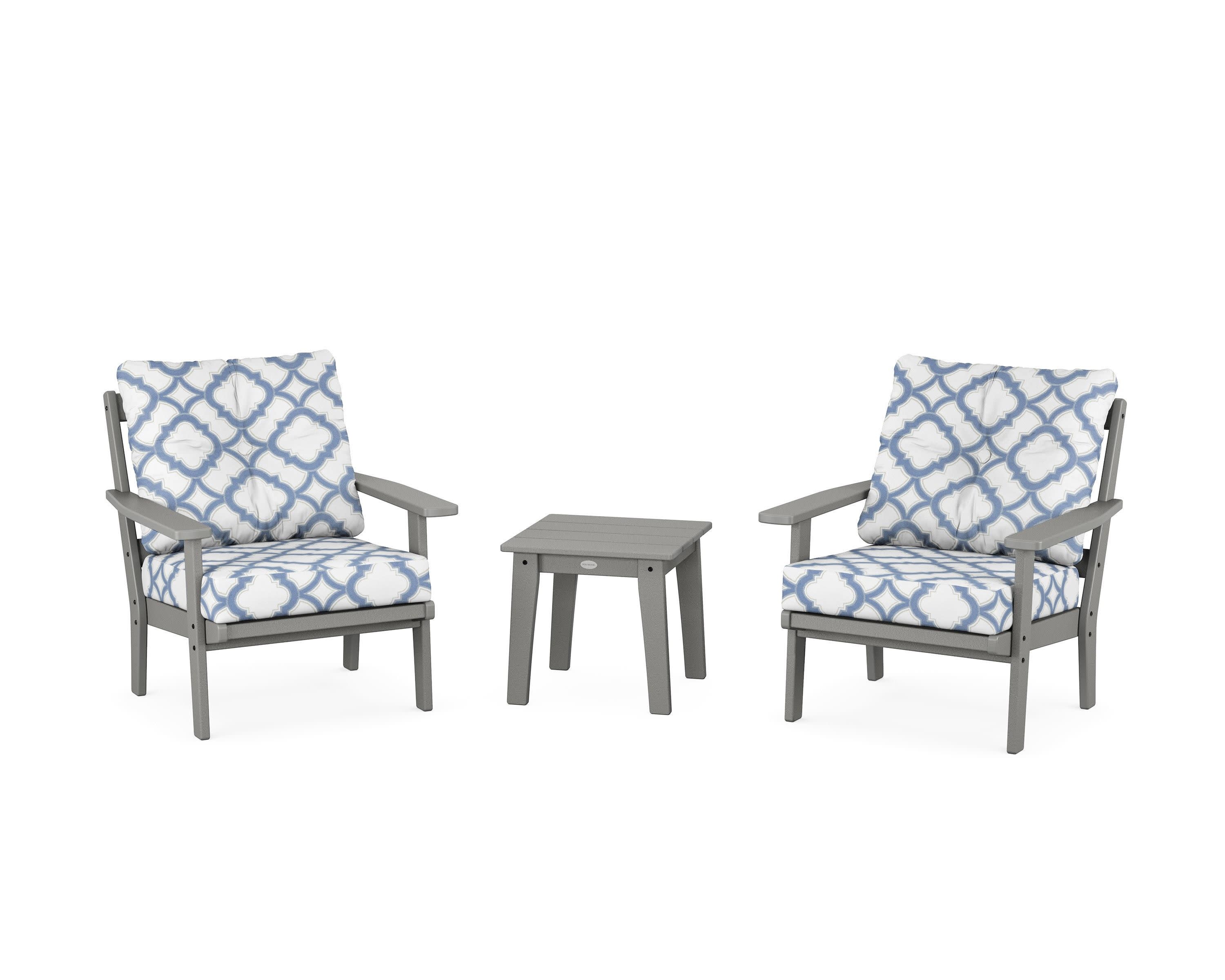 Prairie 3-Piece Deep Seating Set in Slate Grey / Trellis Sky Blue