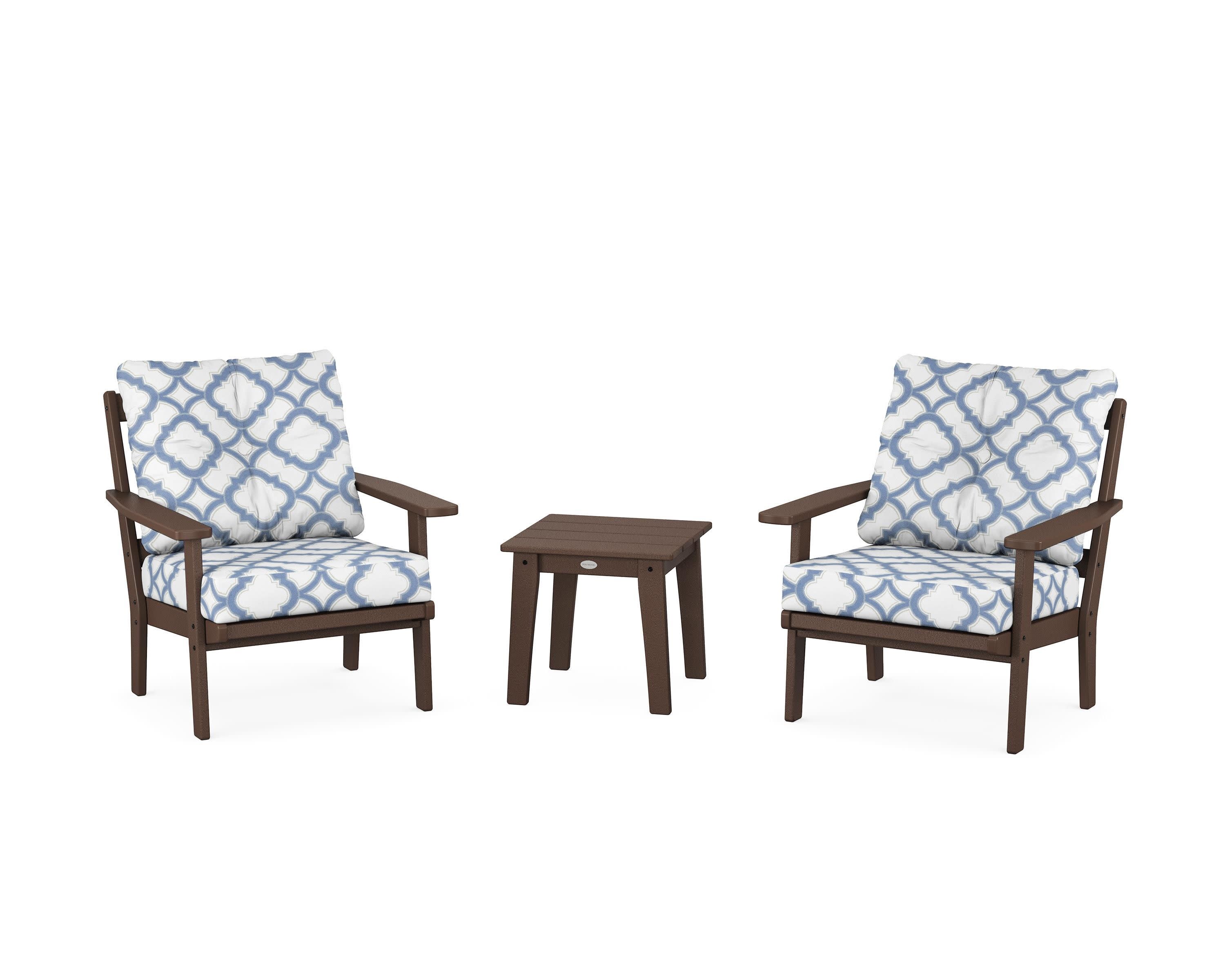 Prairie 3-Piece Deep Seating Set in Mahogany / Trellis Sky Blue