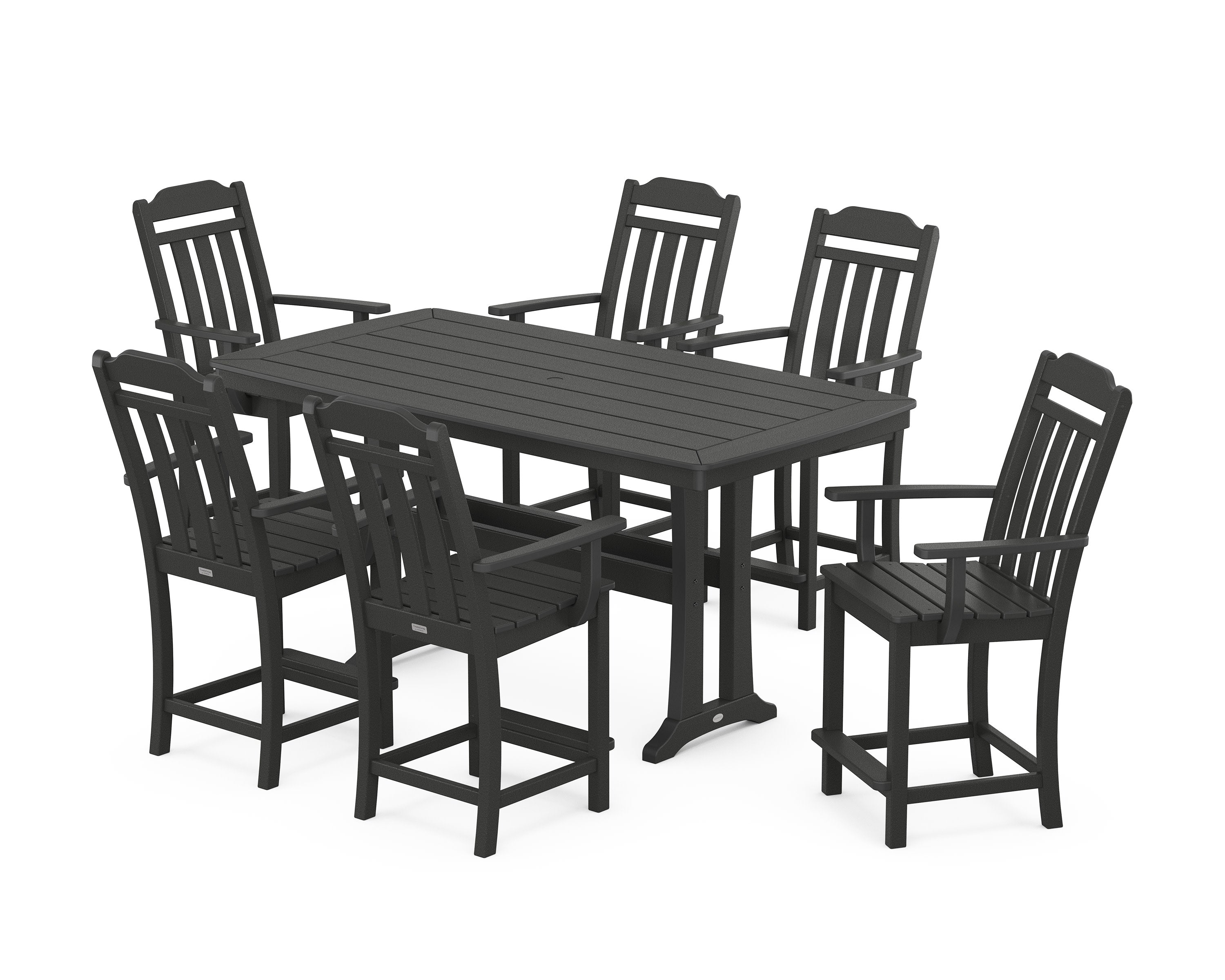 Cottage Arm Chair 7-Piece Counter Set with Trestle Legs in Black