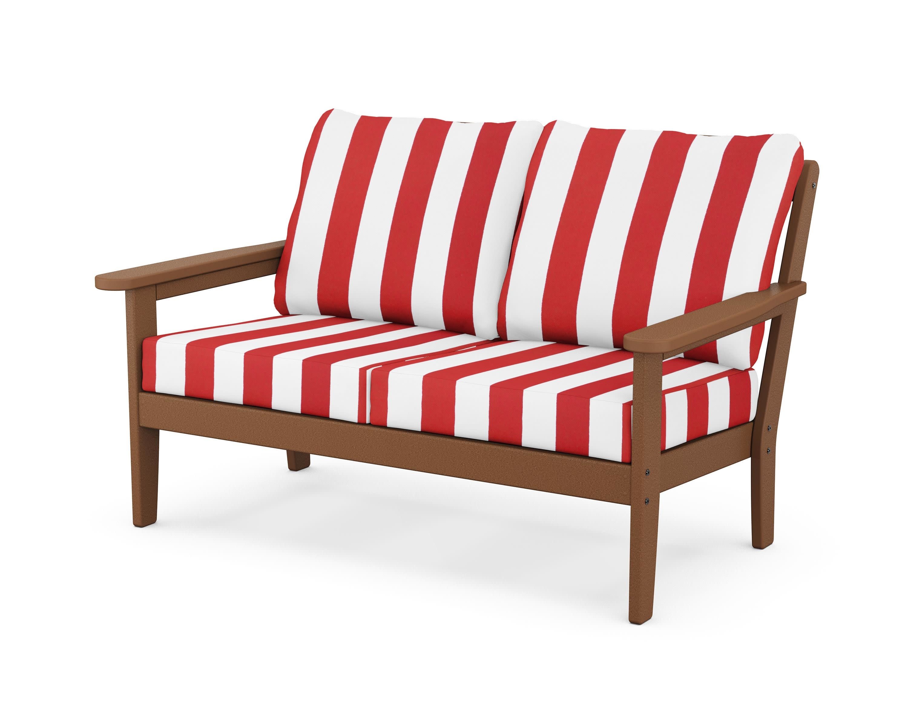 Cottage Deep Seating Loveseat in Teak / Cabana Stripe Crimson