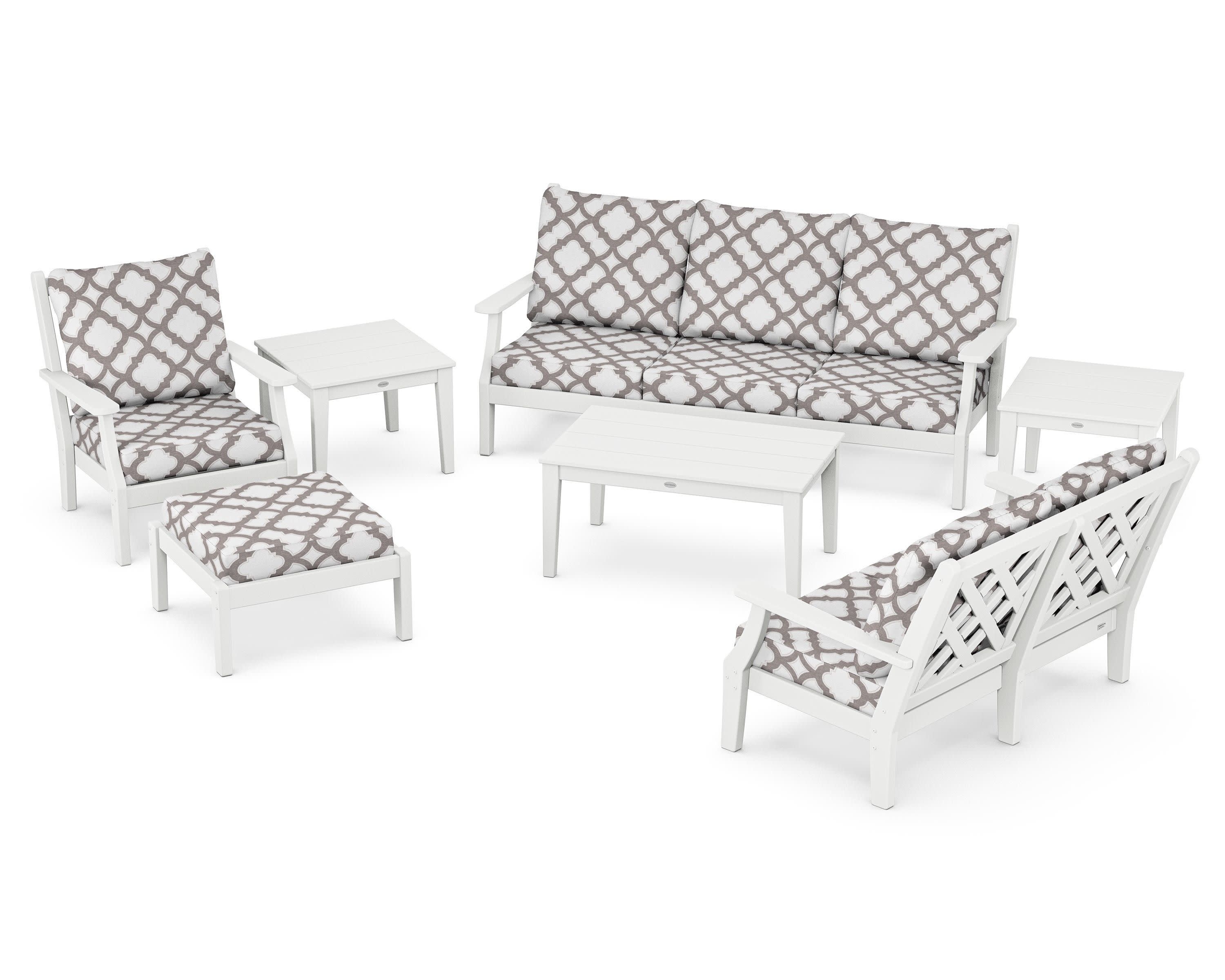 Wovendale 7-Piece Deep Seating Set in White / Trellis Grey Mist