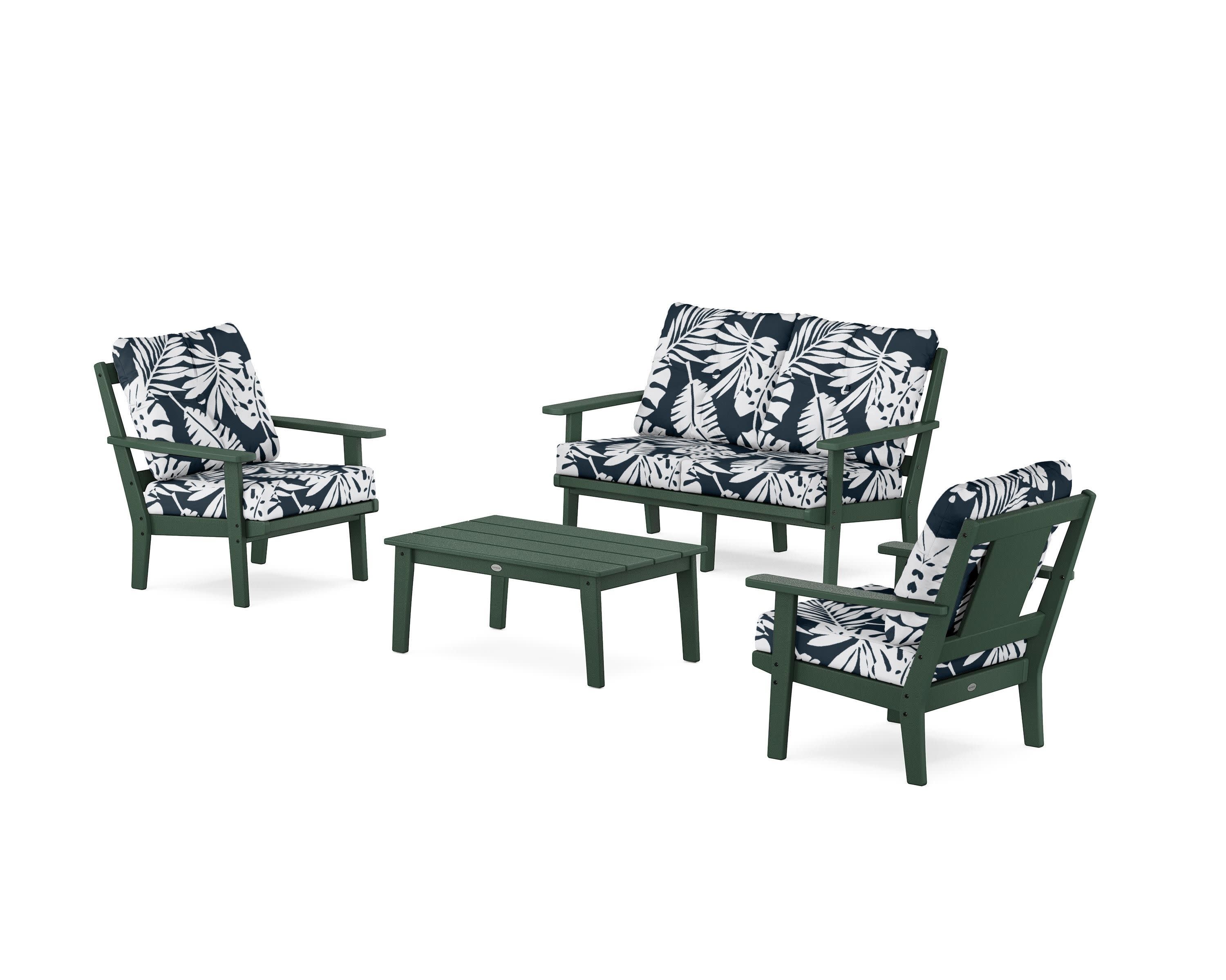 Prairie 4-Piece Deep Seating Set with Loveseat in Green / Leaf Marine Indigo