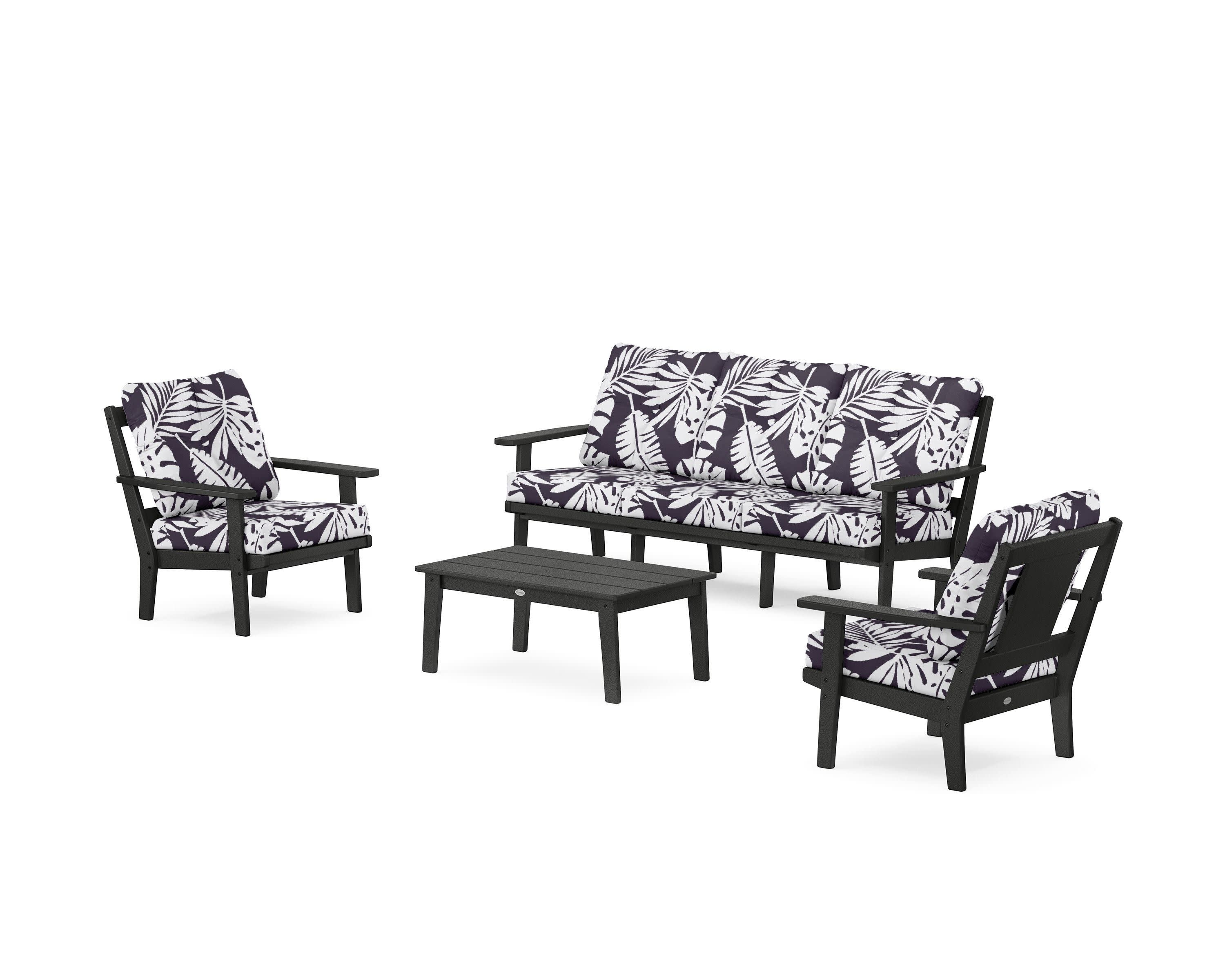 Prairie 4-Piece Deep Seating Set with Sofa in Black / Leaf Navy