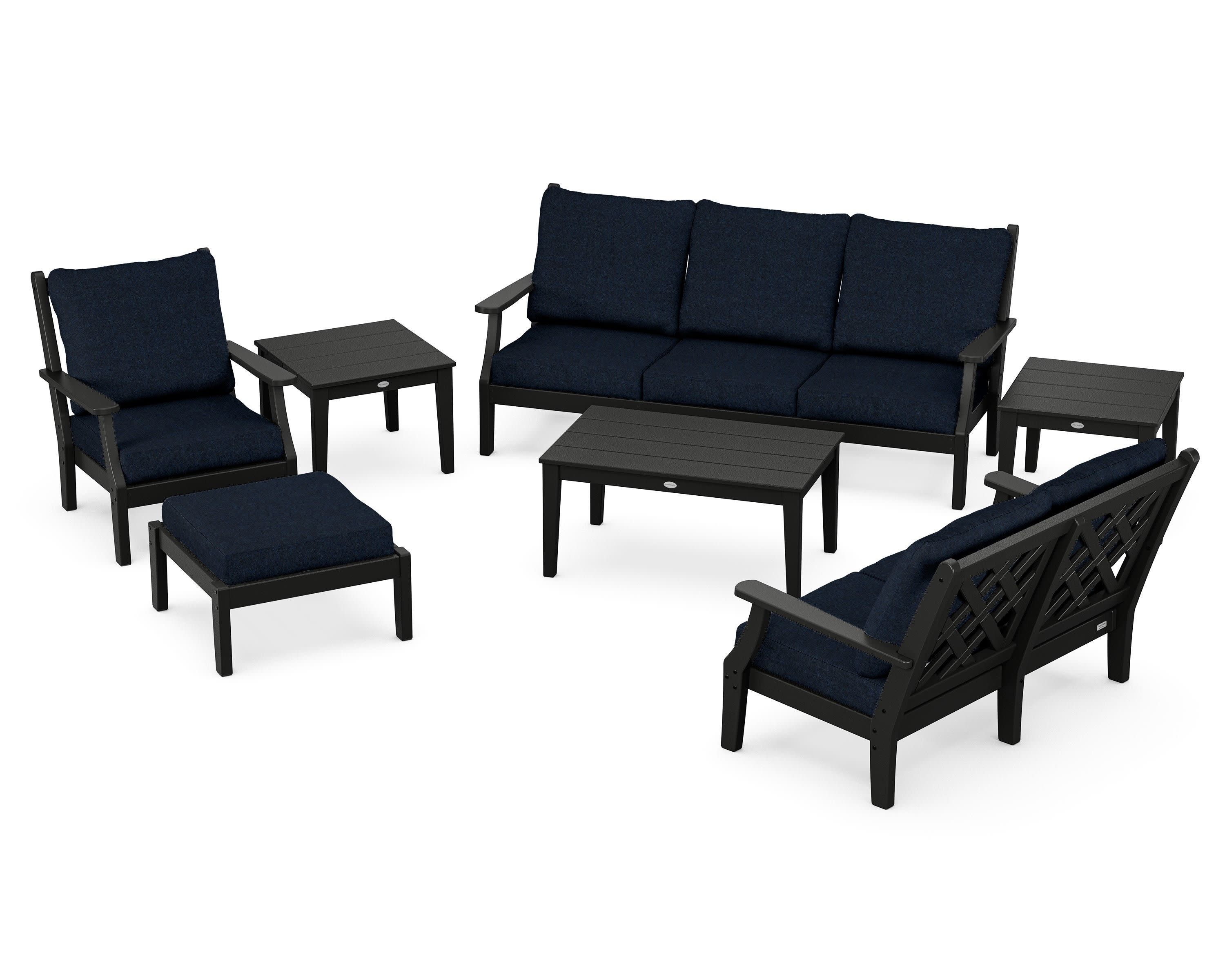 Wovendale 7-Piece Deep Seating Set in Black / Marine Indigo