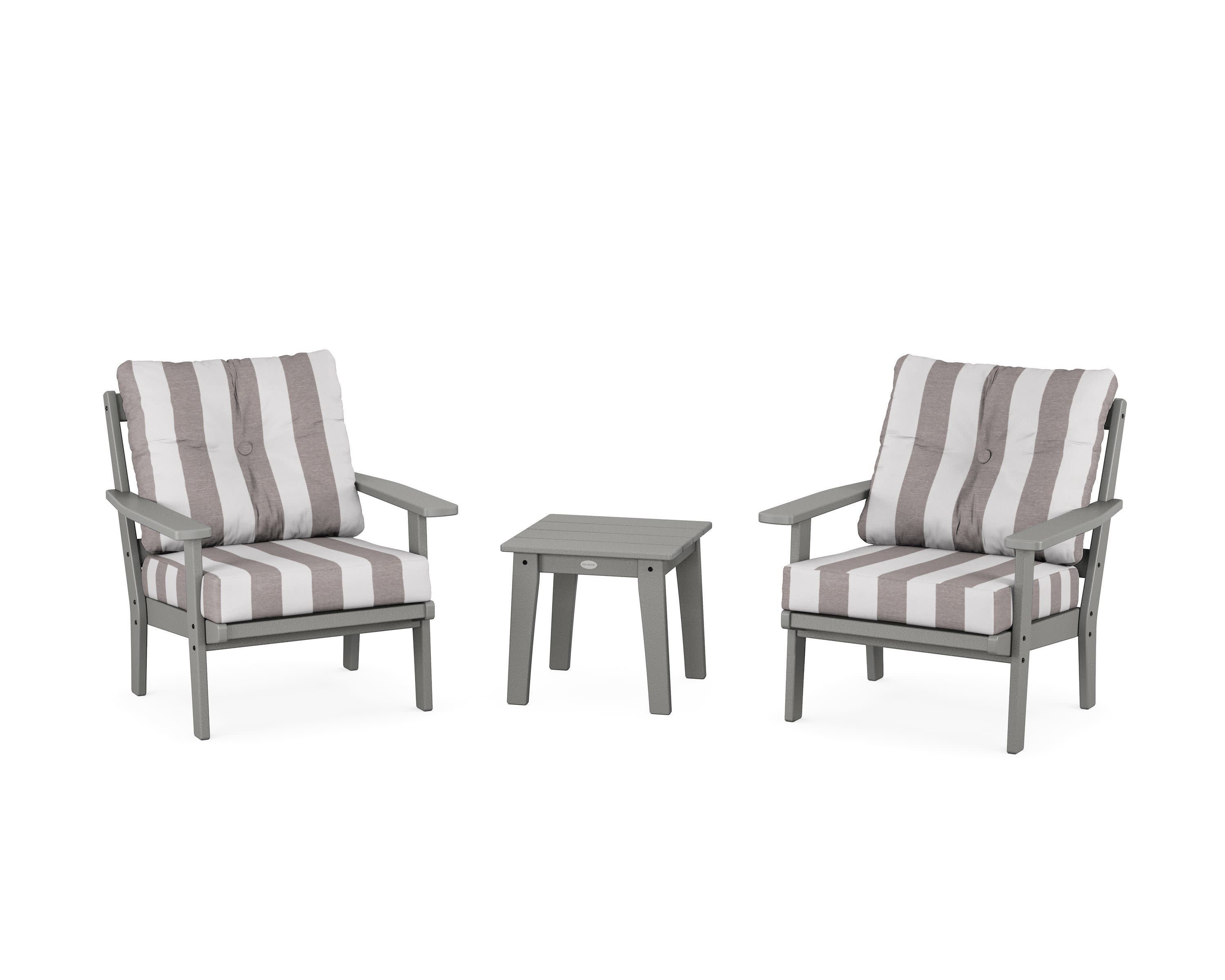 Prairie 3-Piece Deep Seating Set in Slate Grey / Cabana Stripe Grey Mist