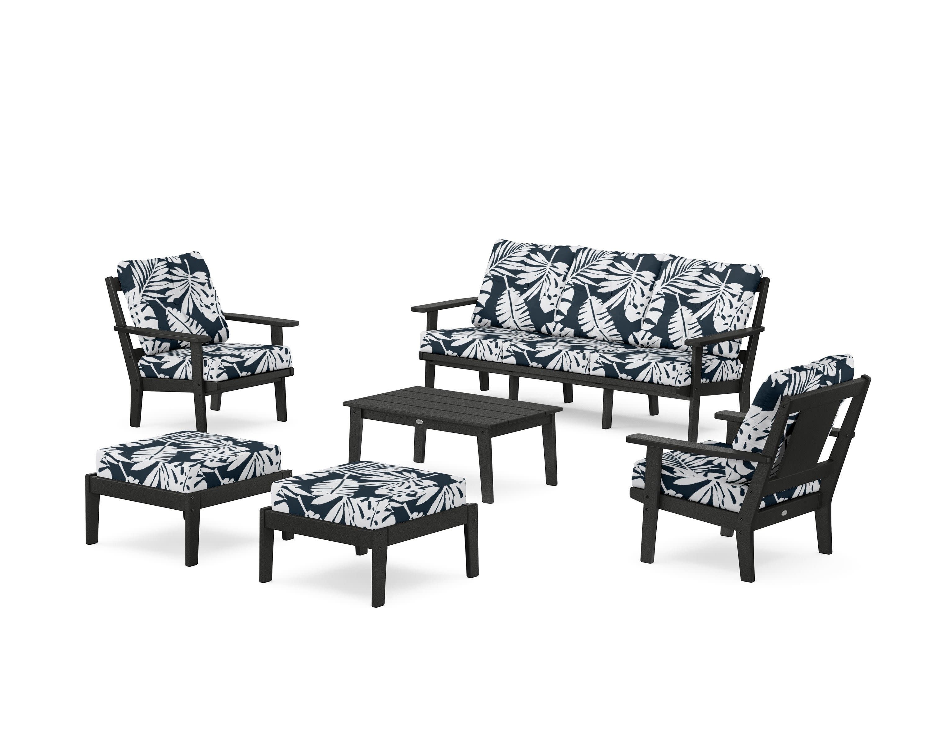 Prairie 6-Piece Lounge Sofa Set in Black / Leaf Marine Indigo