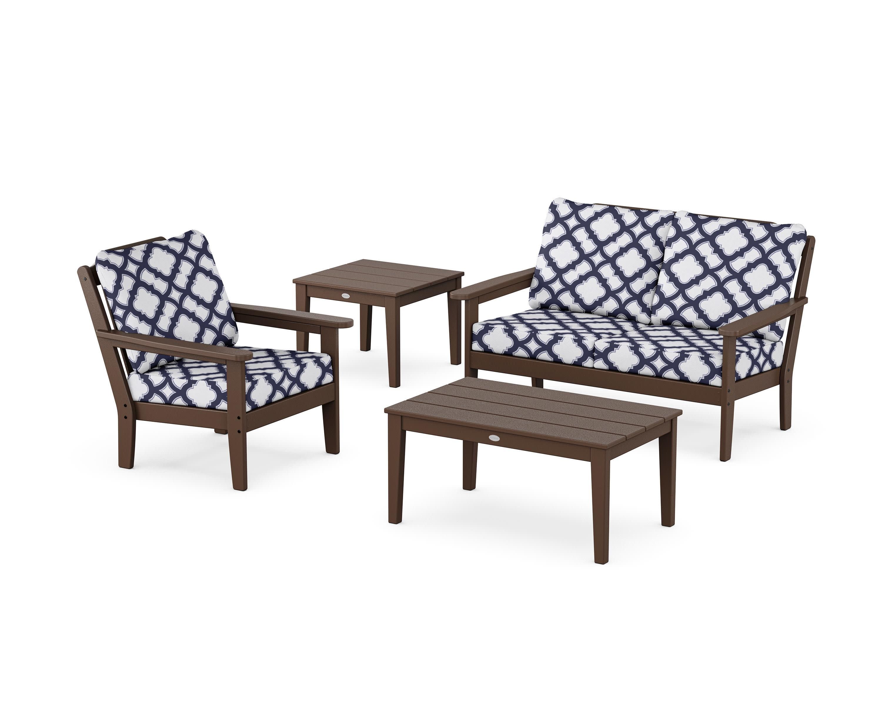 Wovendale 4-Piece Deep Seating Set in Mahogany / Trellis Navy