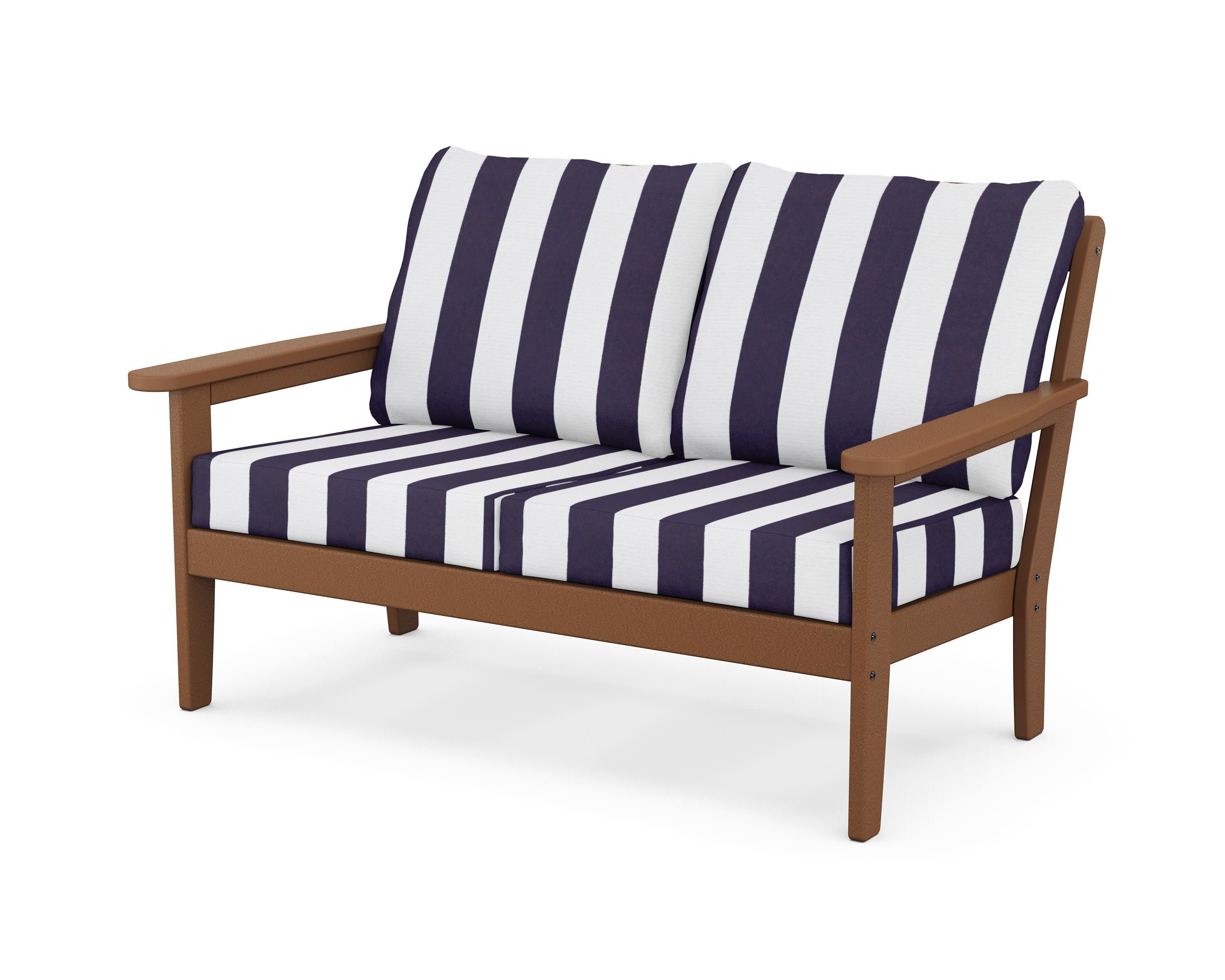 Cottage Deep Seating Loveseat in Teak / Cabana Stripe Navy