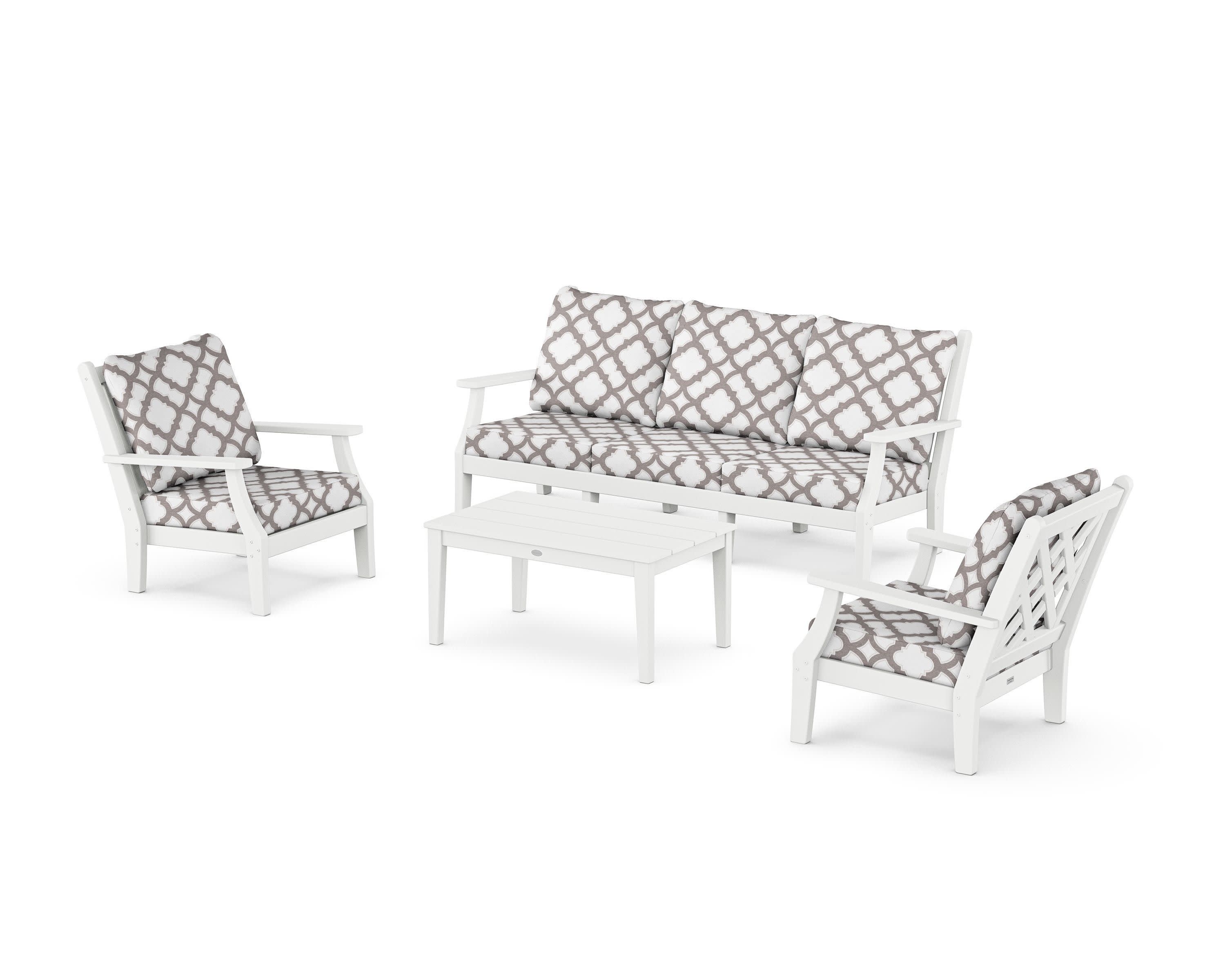 Wovendale 4-Piece Deep Seating Set with Sofa in White / Trellis Grey Mist