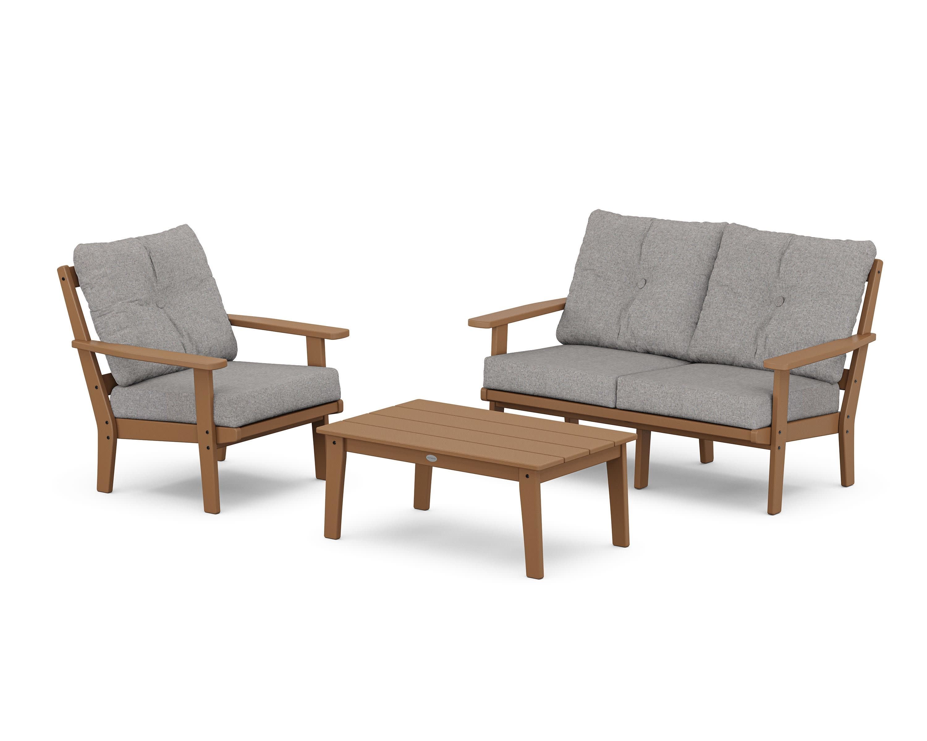 Prairie 3-Piece Deep Seating Set with Loveseat in Teak / Grey Mist