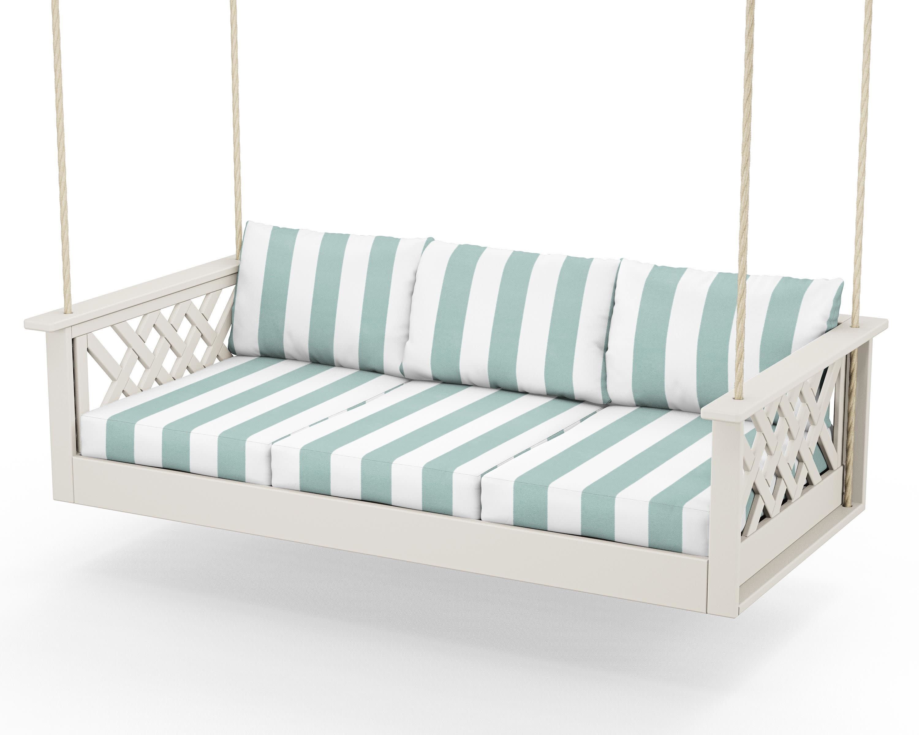 Wovendale Daybed Swing in Sand / Cabana Stripe Glacier Spa