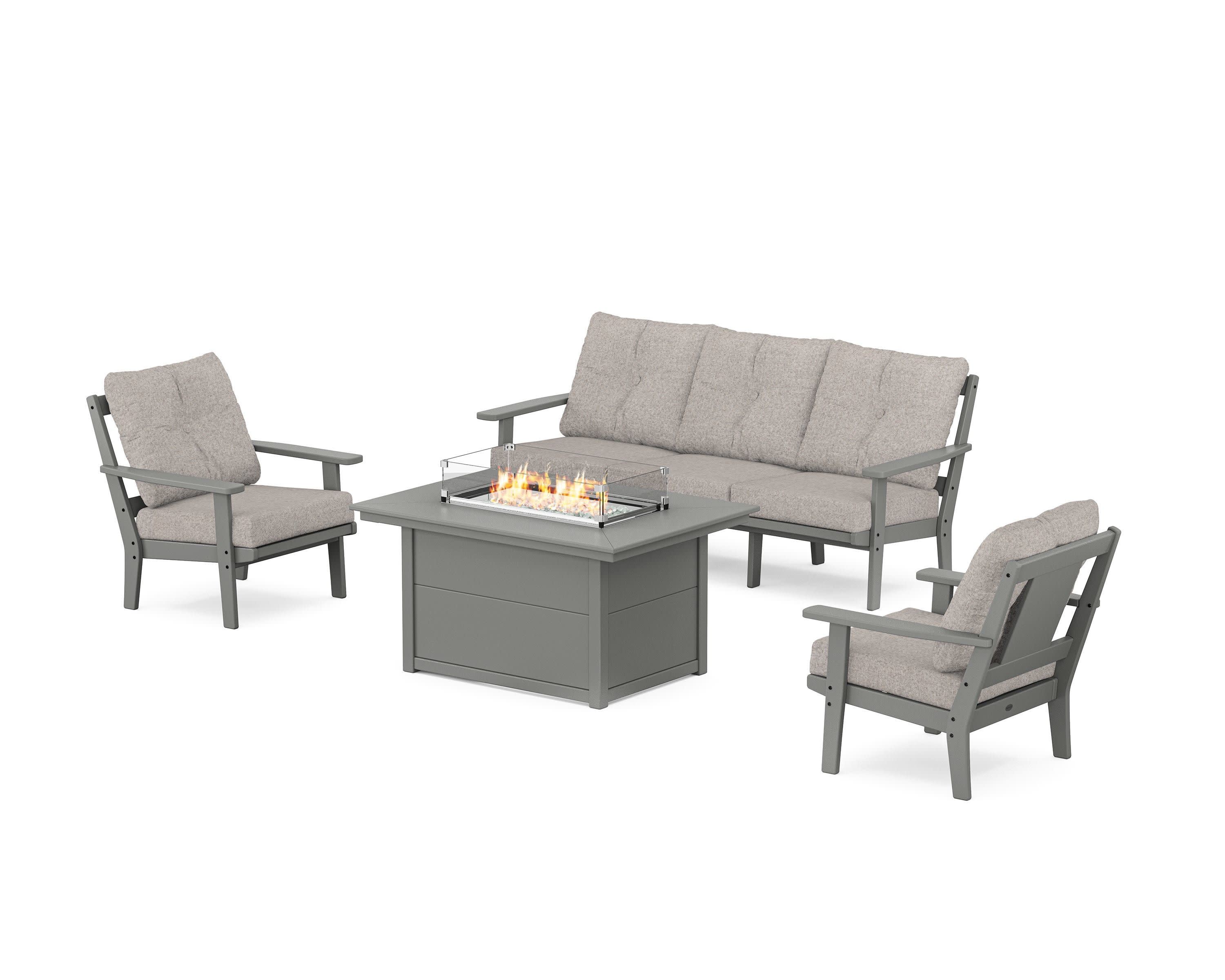Prairie Deep Seating Fire Pit Table Set in Slate Grey / Weathered Tweed