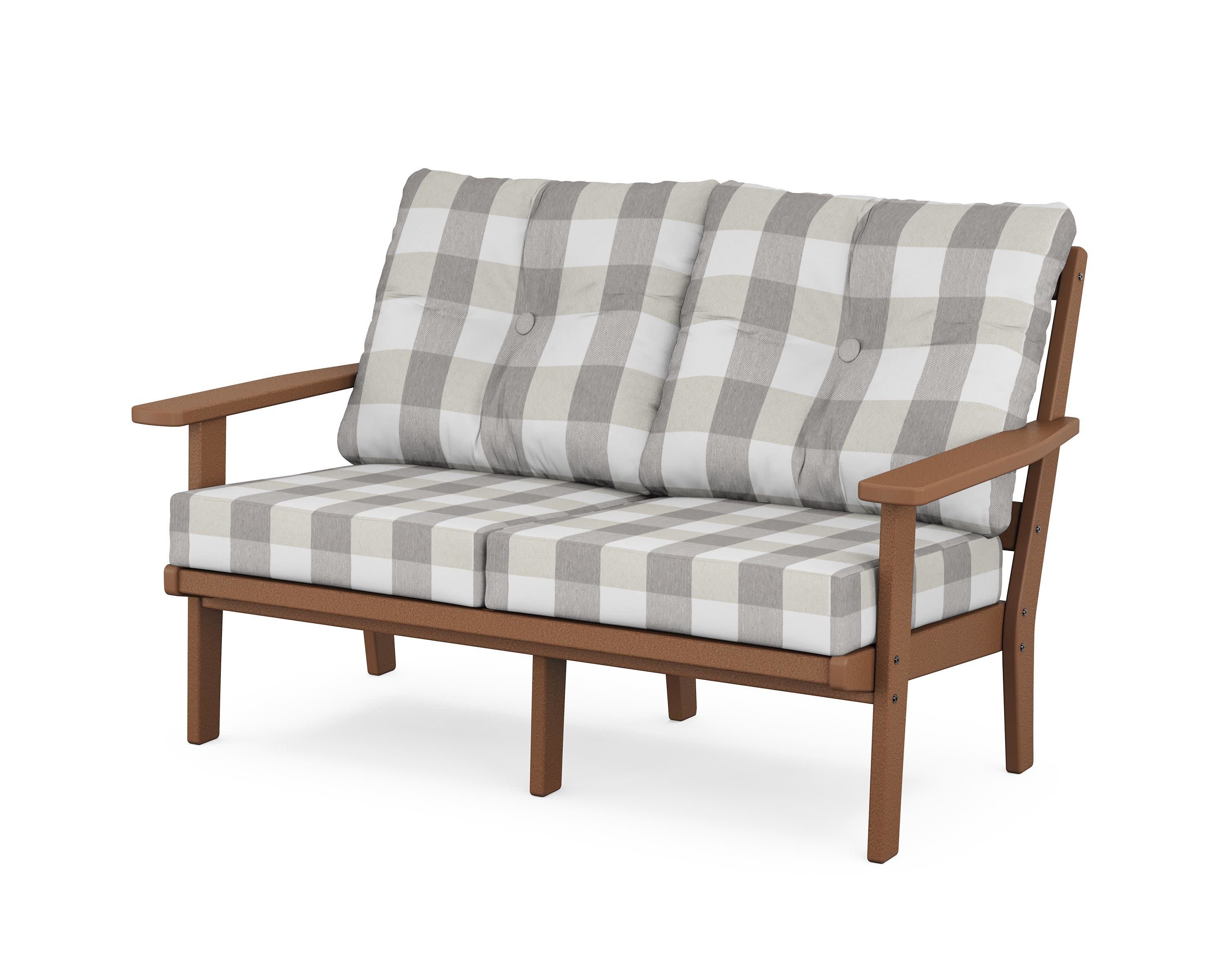 Prairie Deep SeatingLoveseat in Teak / Buffalo Plaid Grey Mist