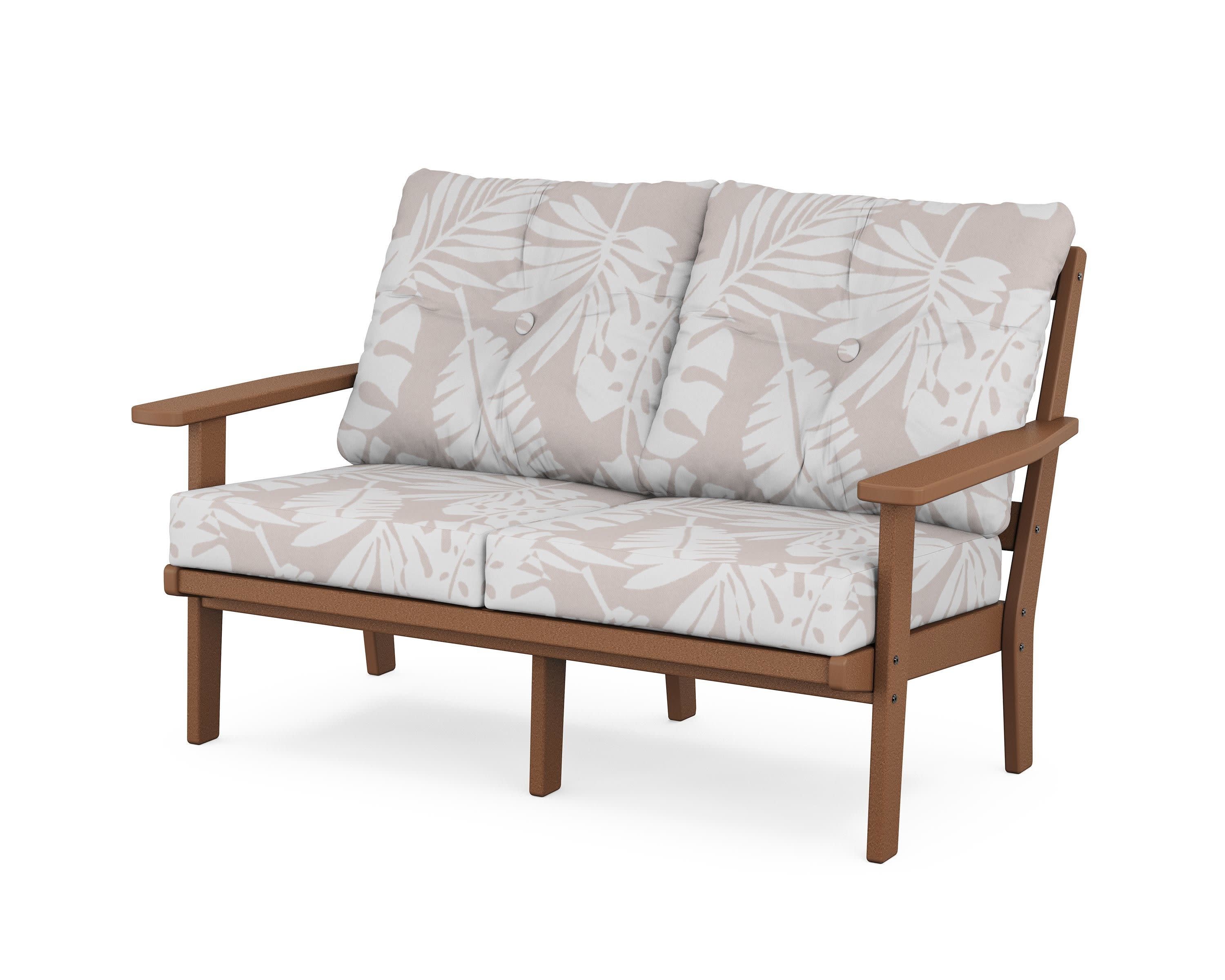 Prairie Deep SeatingLoveseat in Teak / Leaf Dune Burlap