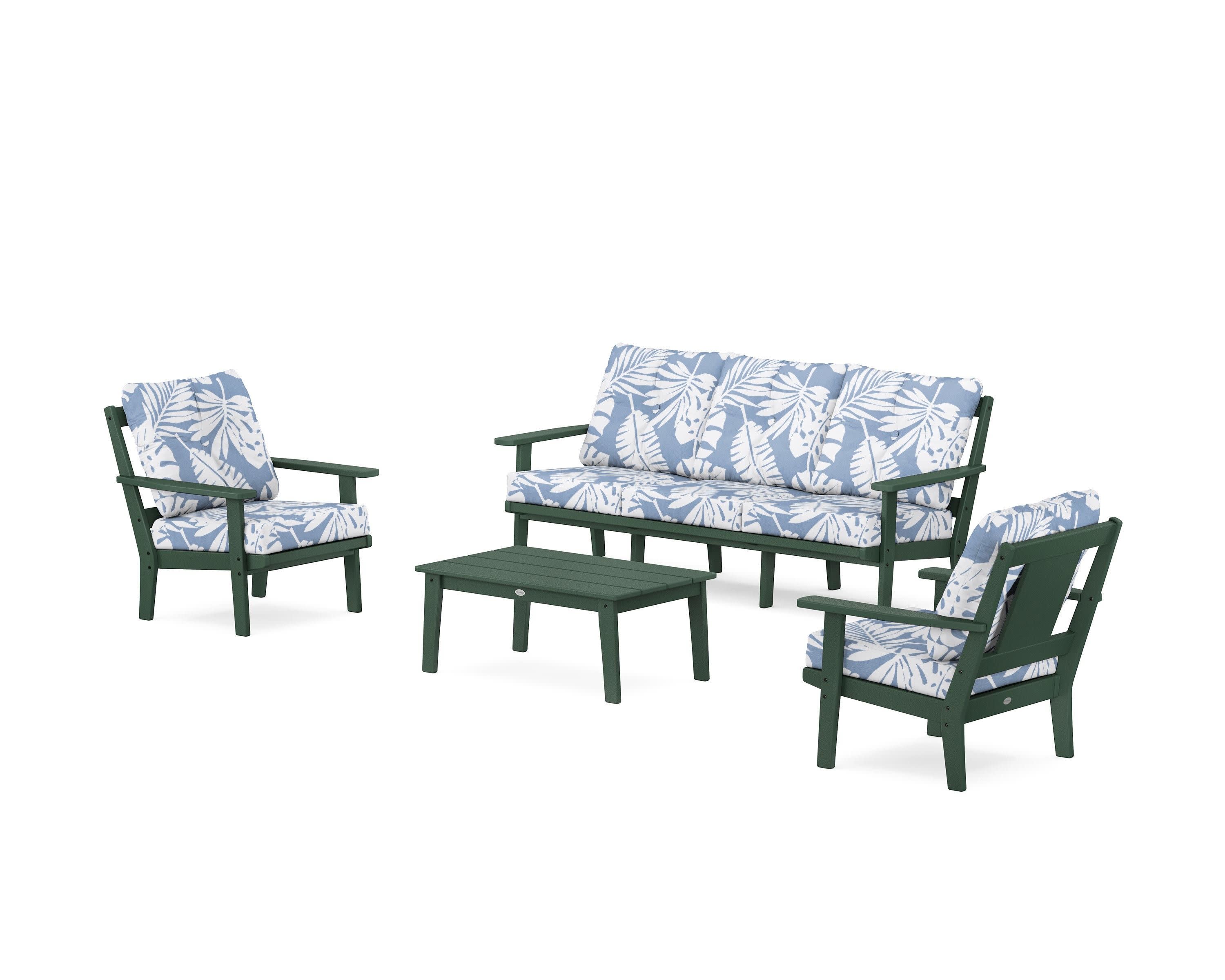 Prairie 4-Piece Deep Seating Set with Sofa in Green / Leaf Sky Blue