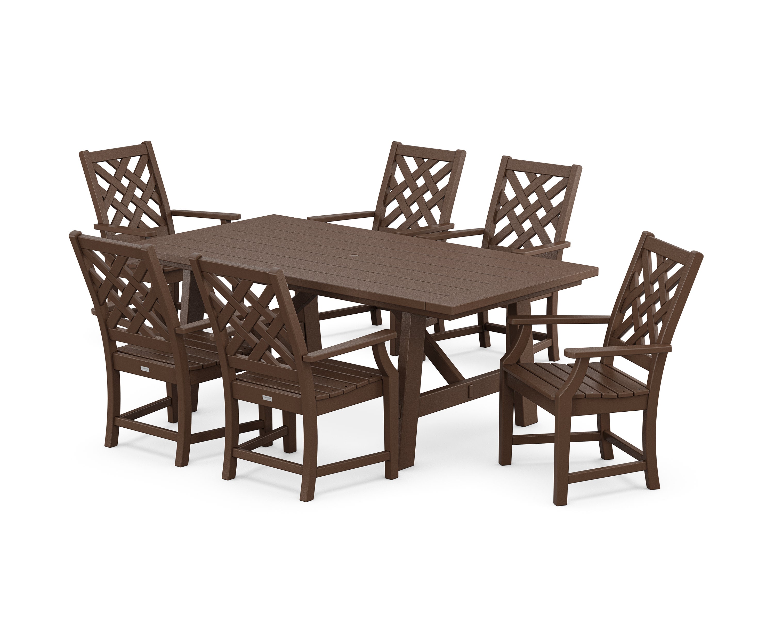Wovendale Arm Chair 7-Piece Rustic Farmhouse Dining Set in Mahogany
