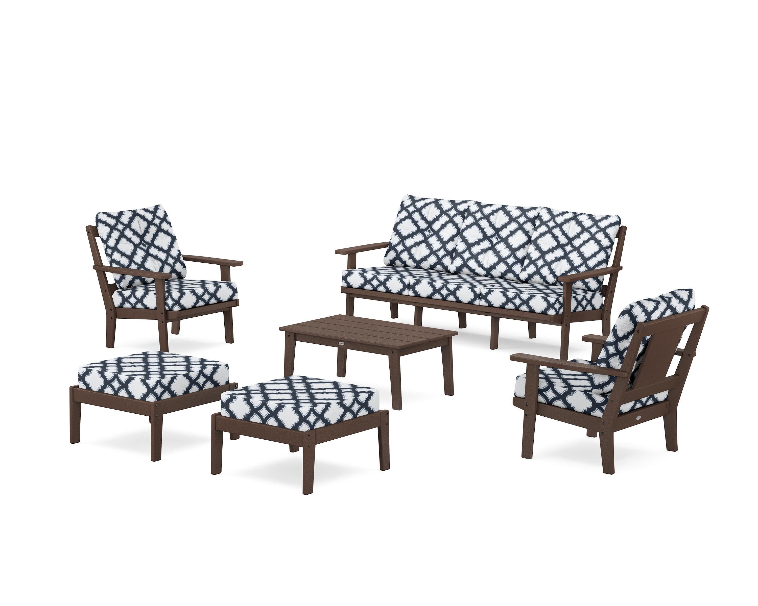 Prairie 6-Piece Lounge Sofa Set in Mahogany / Trellis Marine Indigo