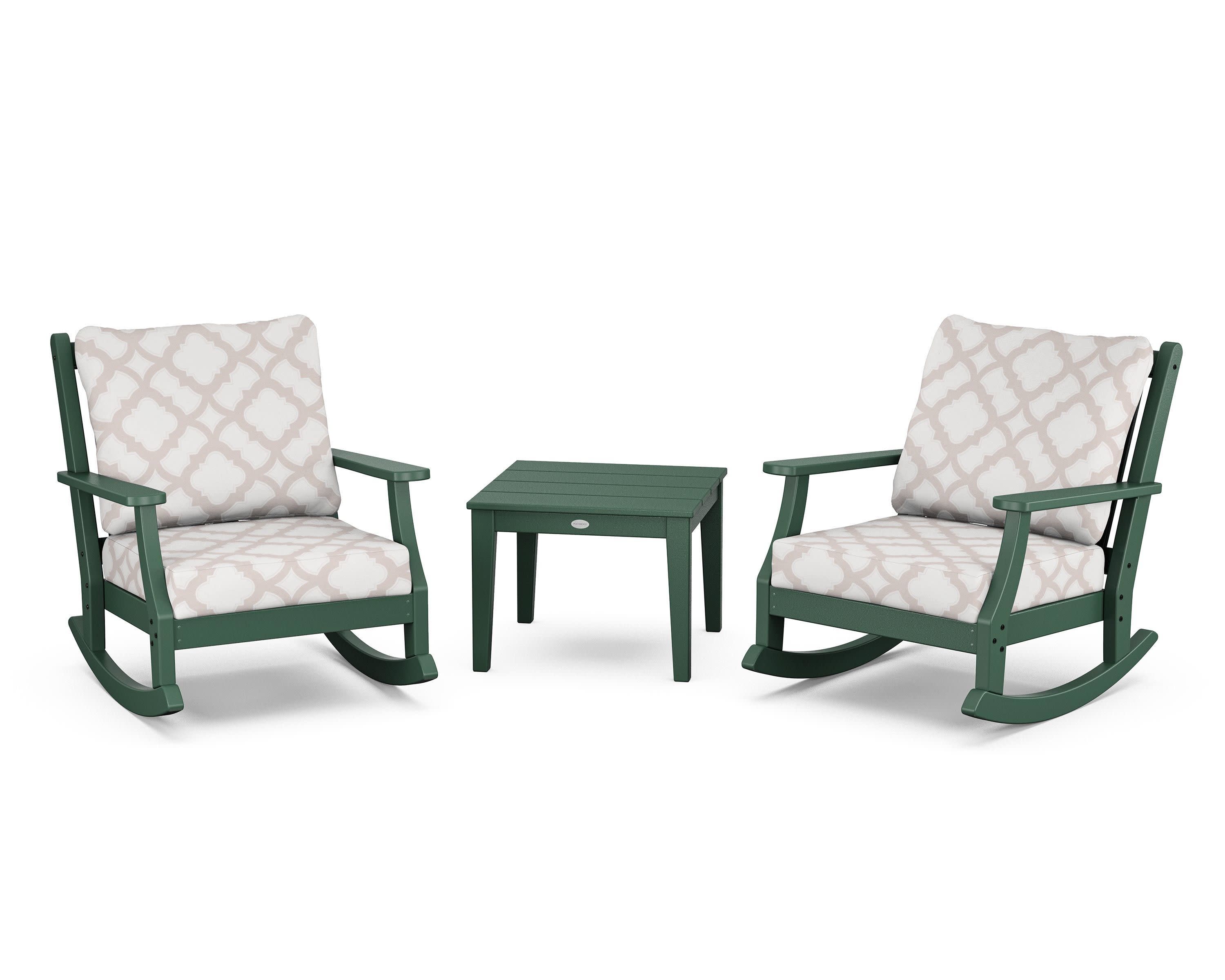 Wovendale 3-Piece Deep Seating Rocker Set in Green / Trellis Dune Burlap