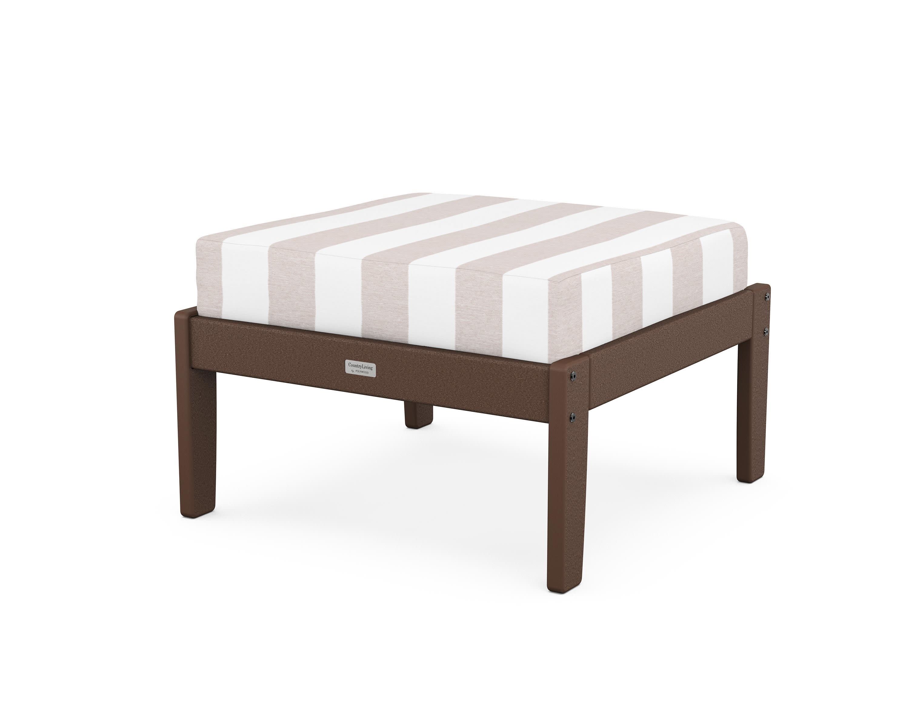 Cottage Deep Seating Ottoman in Mahogany / Cabana Stripe Dune Burlap