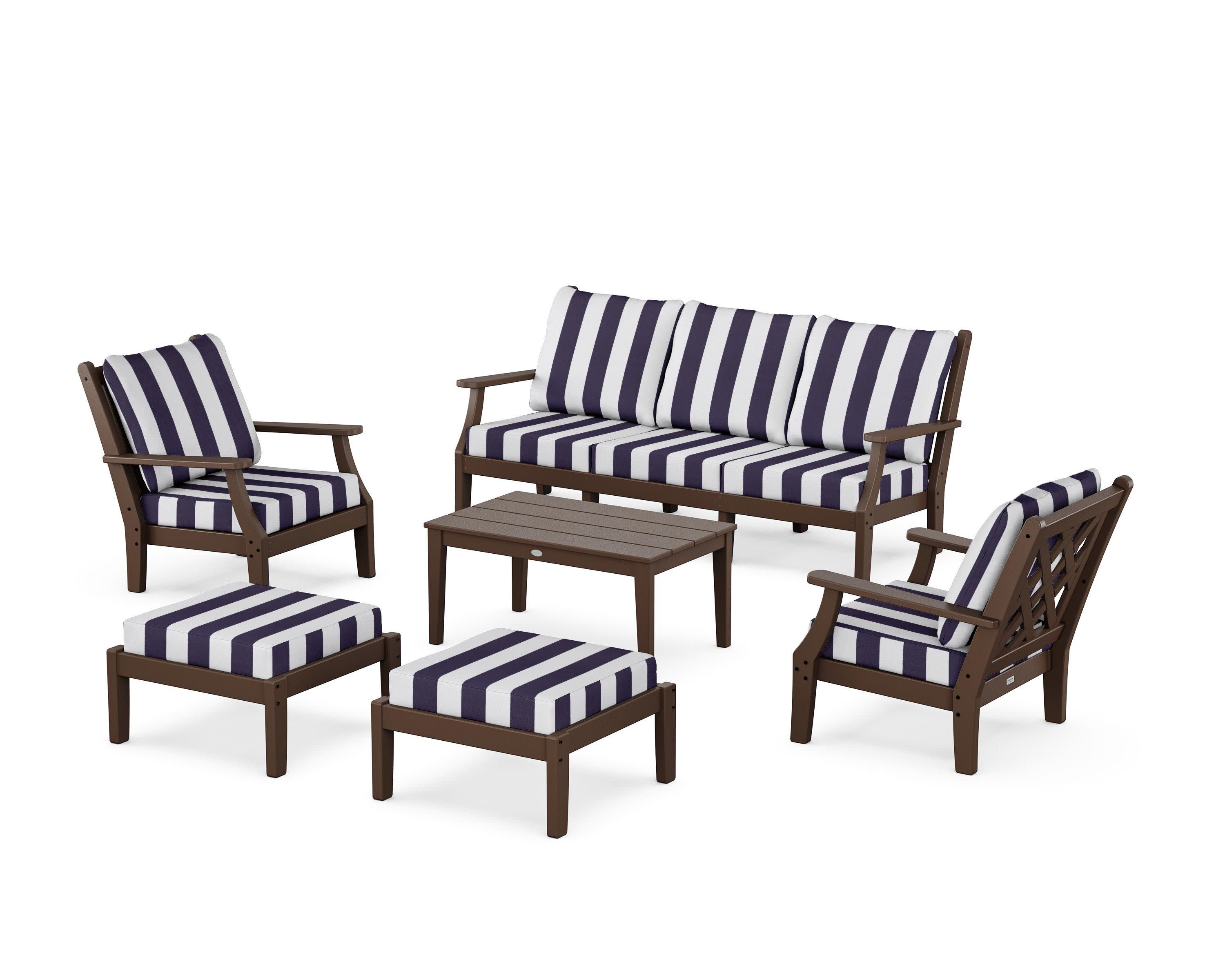 Wovendale 6-Piece Lounge Sofa Set in Mahogany / Cabana Stripe Navy