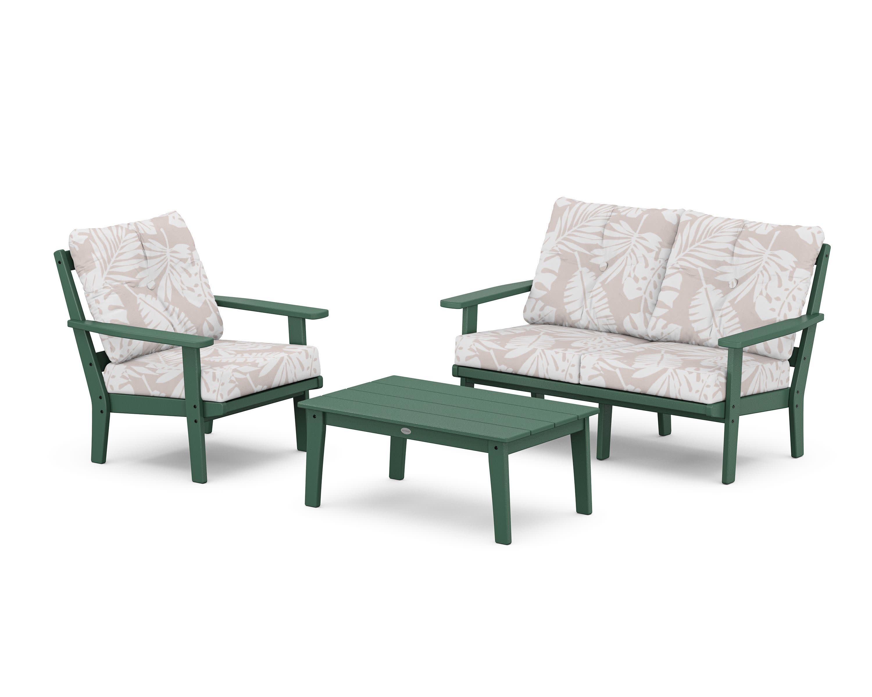 Prairie 3-Piece Deep Seating Set with Loveseat in Green / Leaf Dune Burlap