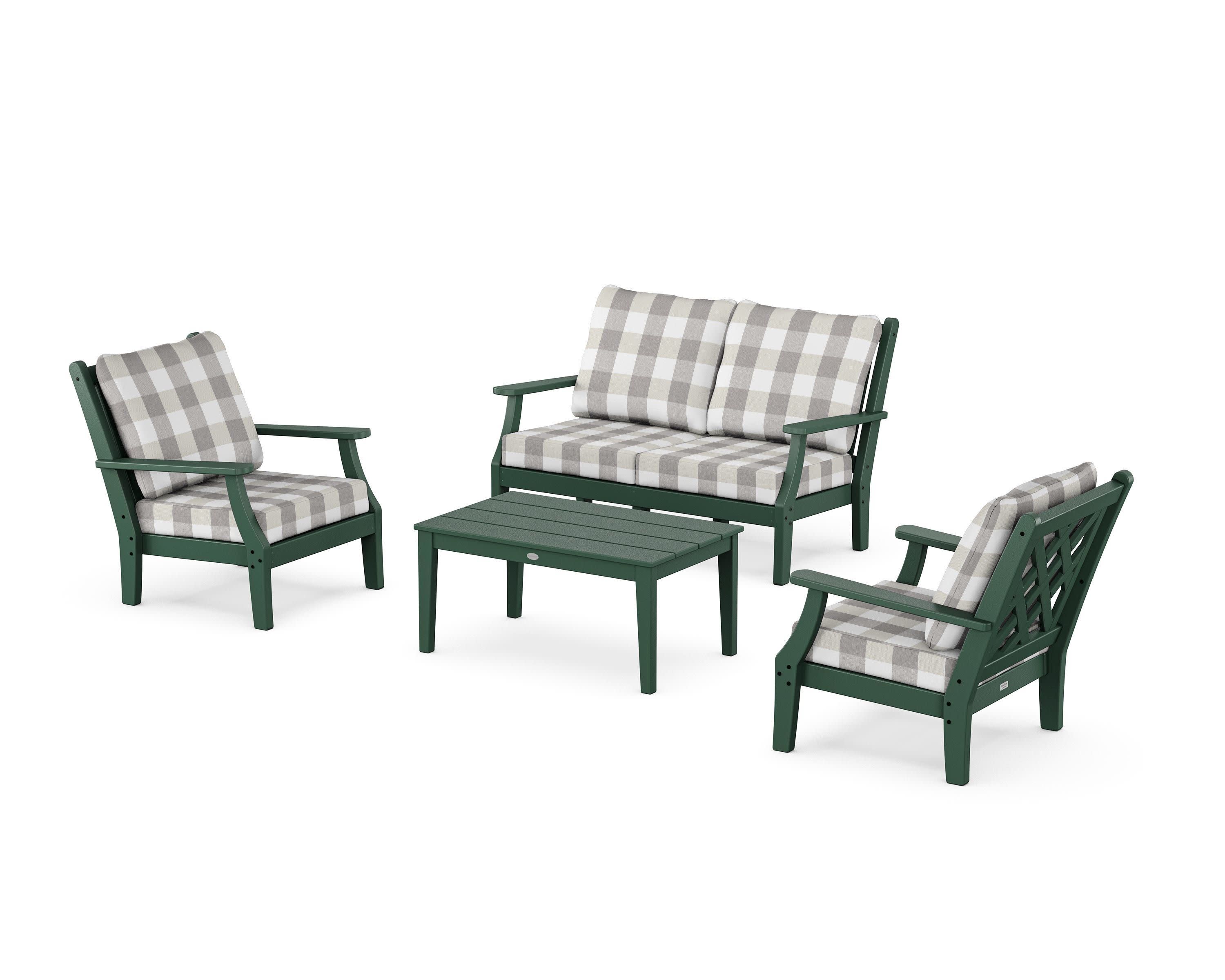 Wovendale 4-Piece Deep Seating Set with Loveseat in Green / Buffalo Plaid Grey Mist